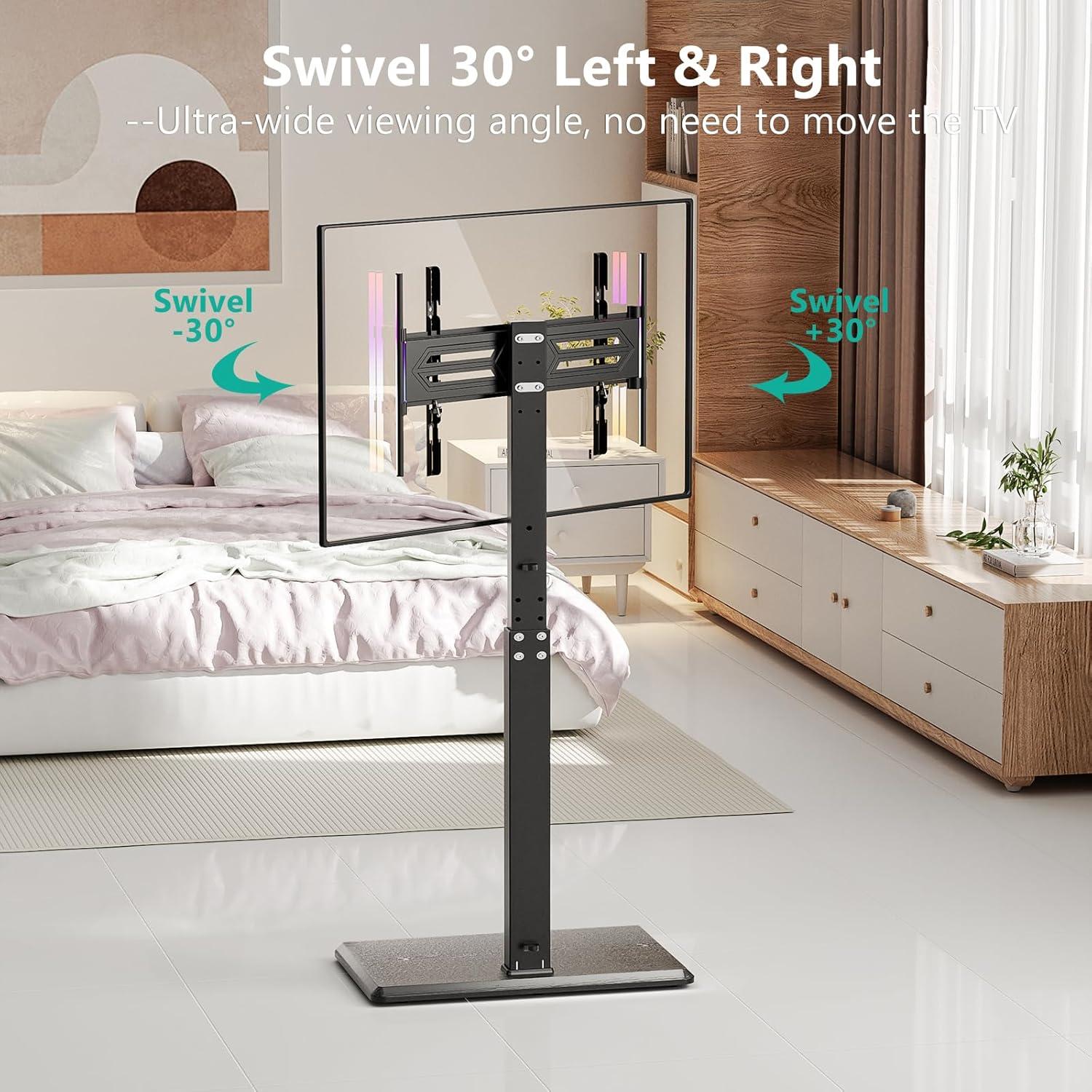 Black Swivel Floor TV Stand with LED Lights for 32-75 Inch Screens