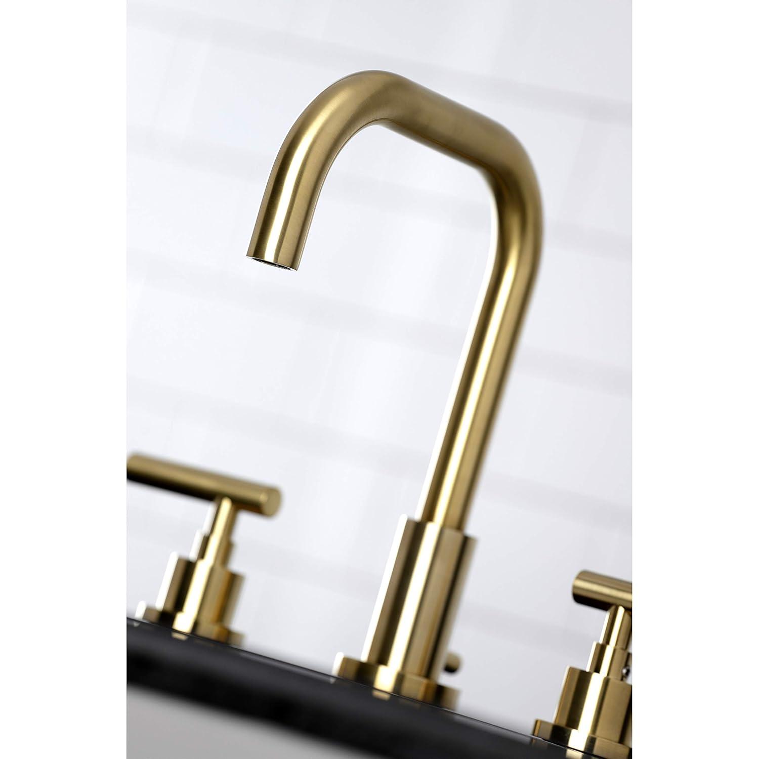 Kingston Brass Manhattan Two-Handle 3-Hole Deck Mount Widespread Bathroom Faucet with Brass Pop-Up Drain