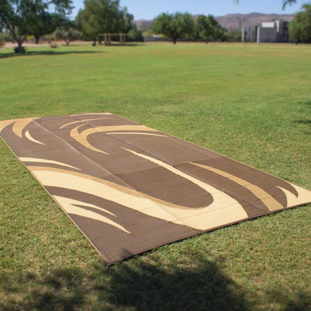 SD8187 8-Feet X 18-Feet Graphic Swish RV Reversible Patio Mat, Brown/Tan