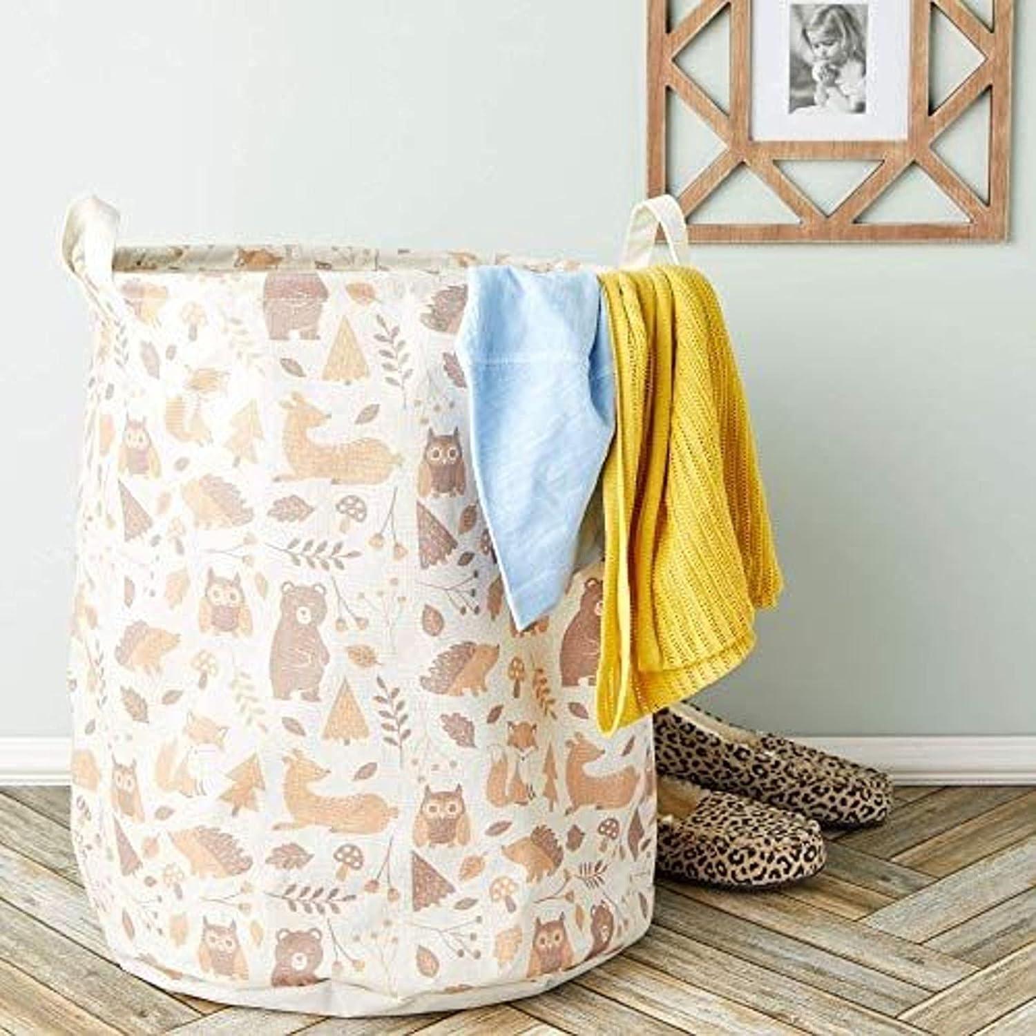 Okuna Outpost Collapsible Canvas Laundry Basket with Handles, Clothes Storage Closet Nursery Hamper for Bathroom & Bedroom