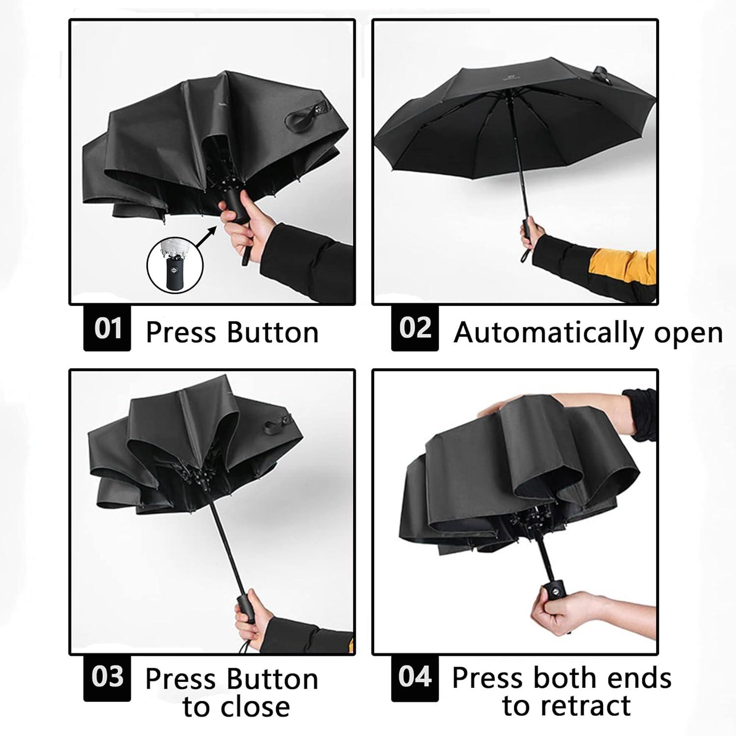 THINK STUDIO Paraguas de Viaje a Prueba de Viento, Paraguas Plegable de Mochila Portátil Compacto y Ligero con Cierre Automático