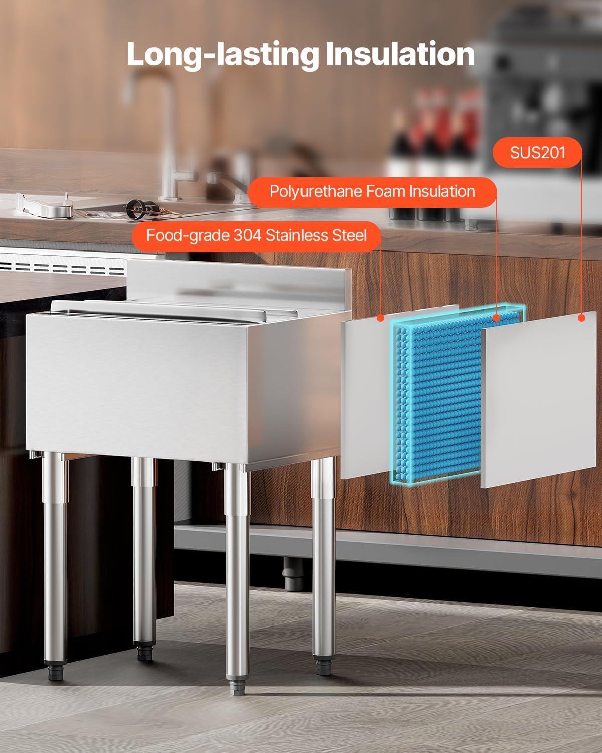 VEVOR 32qt Rolling Ice Chest Cooler Cart Outdoor Stand Up Cooling Bin on Wheels