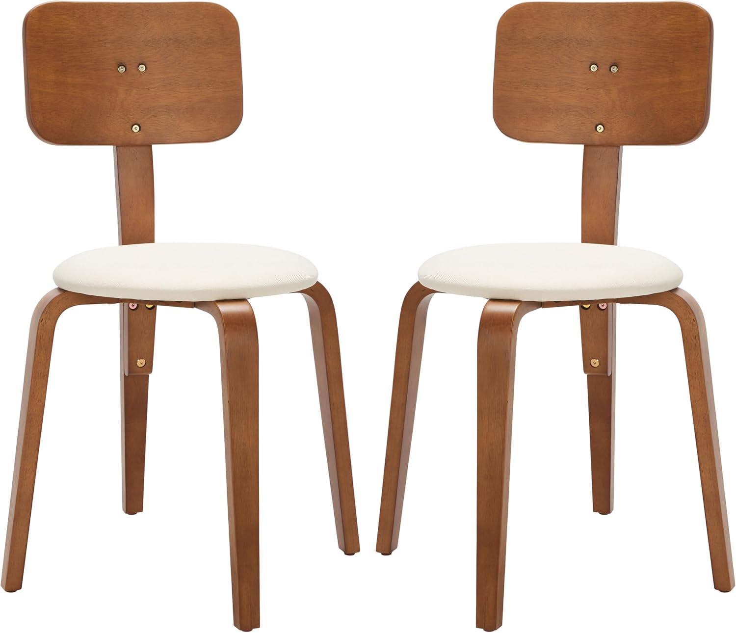 Jo Stackable Upholstered Dining Chairs (Set of 2) - DCH1010 - Walnut/Cream - Safavieh