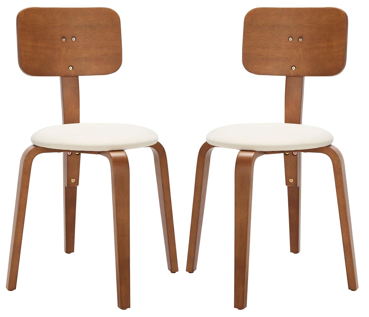 Jo Stackable Upholstered Dining Chairs (Set of 2) - DCH1010 - Walnut/Cream - Safavieh