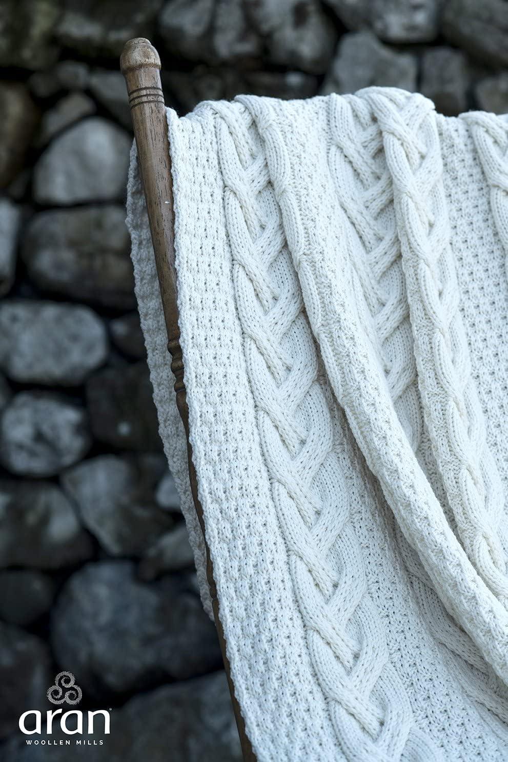 Aran SuperSoft Irish Throw 100% Premium Merino Wool Blanket Cable Knitted 60"x40" Made in Ireland