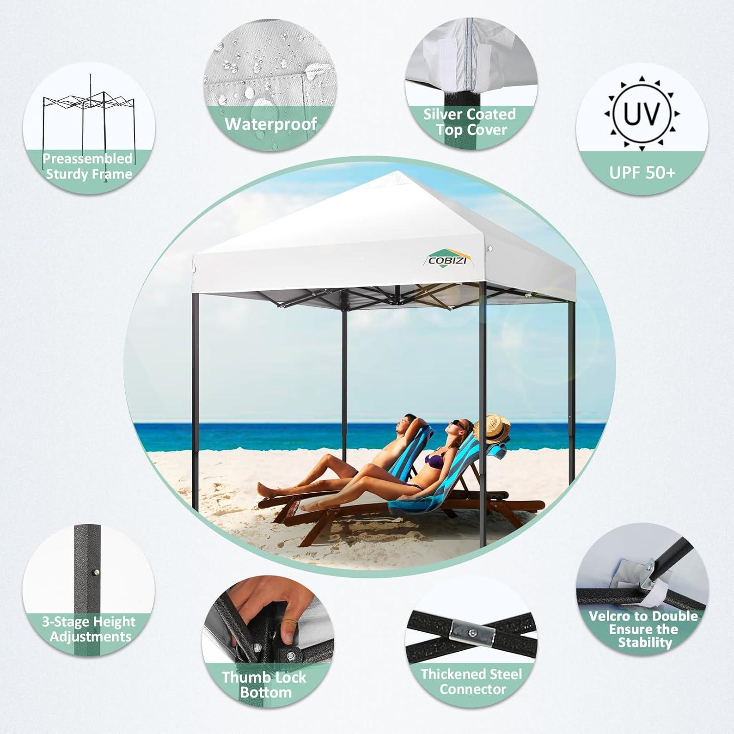 White 6.6x6.6ft Alloy Steel Pop Up Canopy Tent