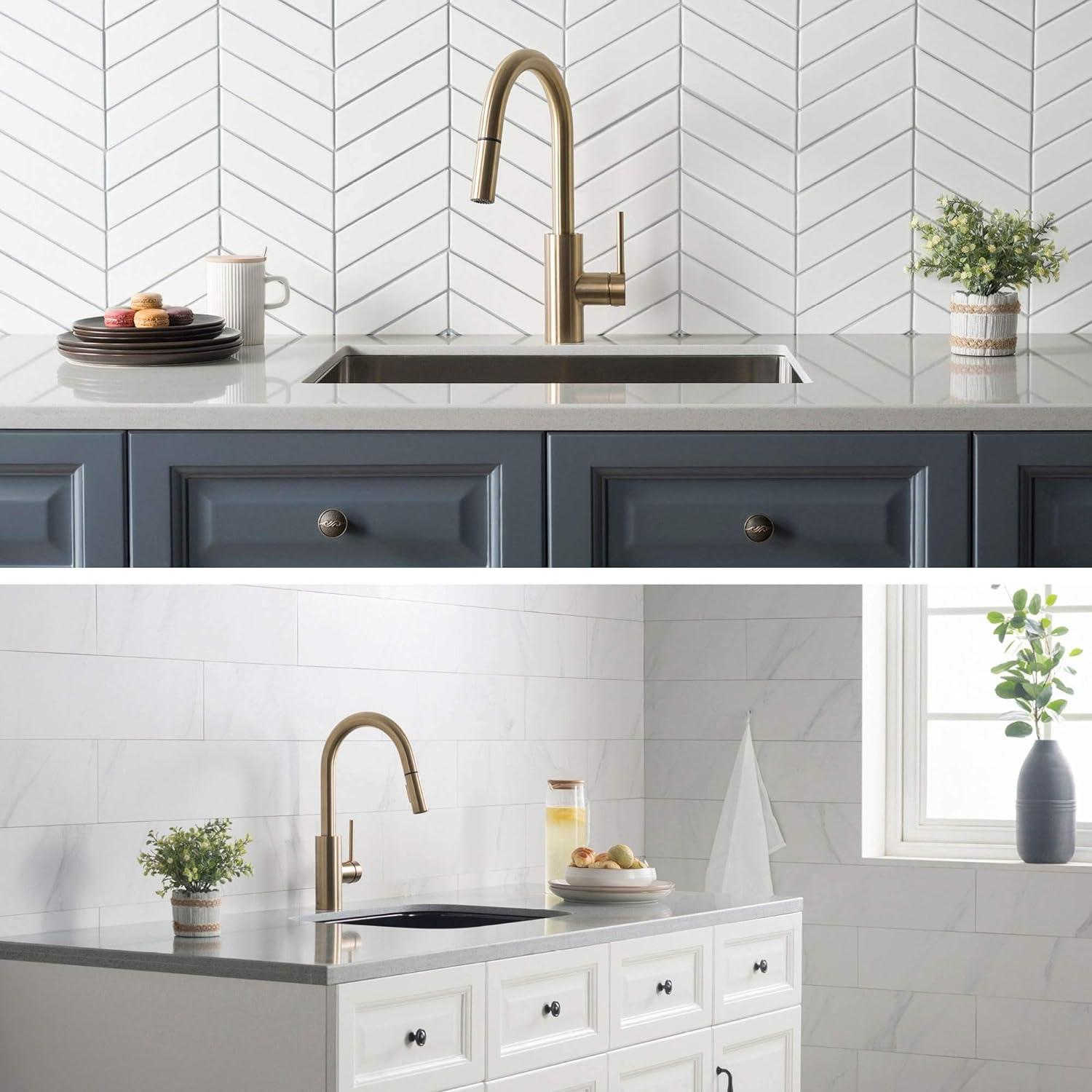 KRAUS Oletto Single Handle Pull Down Kitchen Faucet with QuickDock Top Mount Installation Assembly