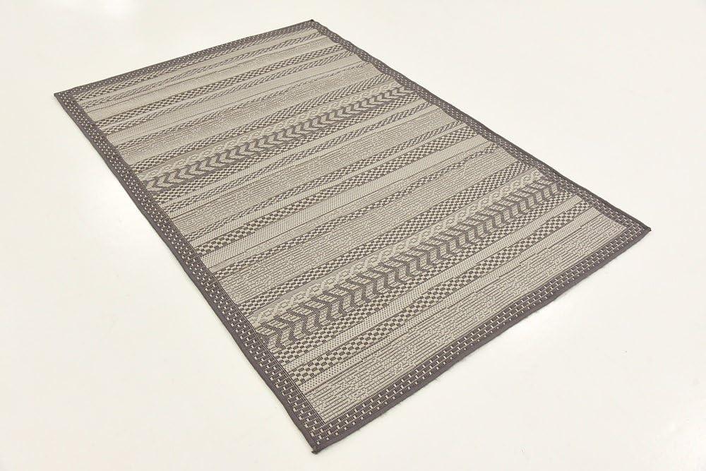 Unique Loom Lines Indoor/Outdoor Border Rug Gray/Silver 3' 3" x 5' 1" Rectangle Border Contemporary Perfect For Patio Deck Garage Entryway