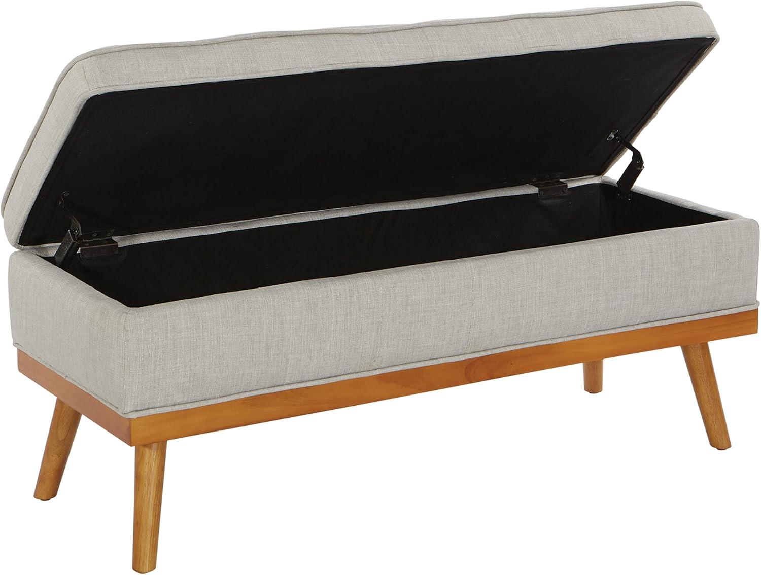 Katheryn Storage Bench Fog - OSP Home Furnishings: Upholstered Ottoman, Mid-Century Modern, Plywood Frame