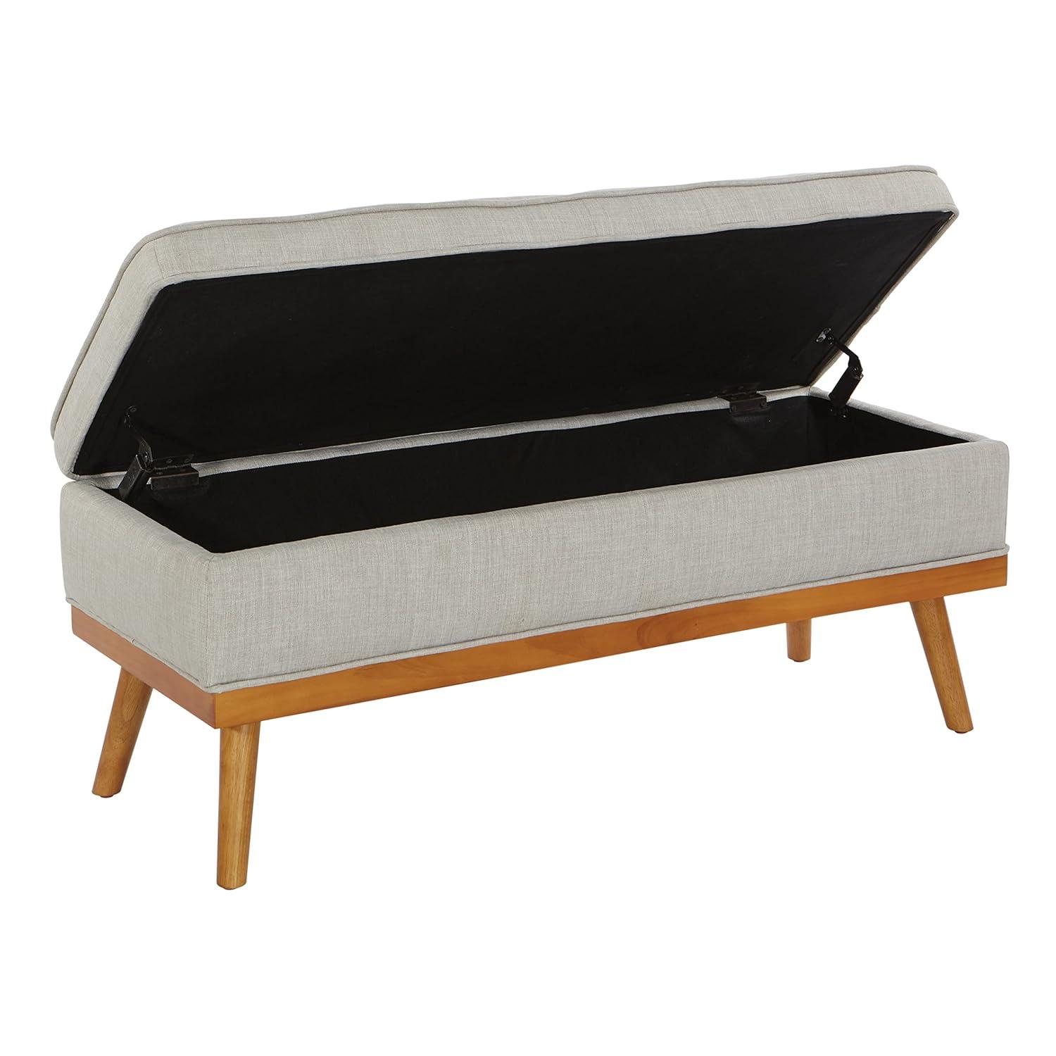Katheryn Storage Bench Fog - OSP Home Furnishings: Upholstered Ottoman, Mid-Century Modern, Plywood Frame