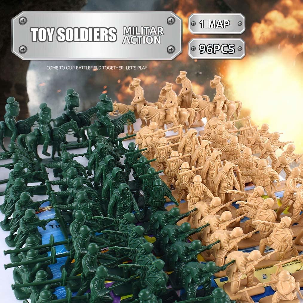 96 Pcs WWII Soldiers - Various Pose Army Men Action Figures with Military Map, Two Colors Soldiers for Kids