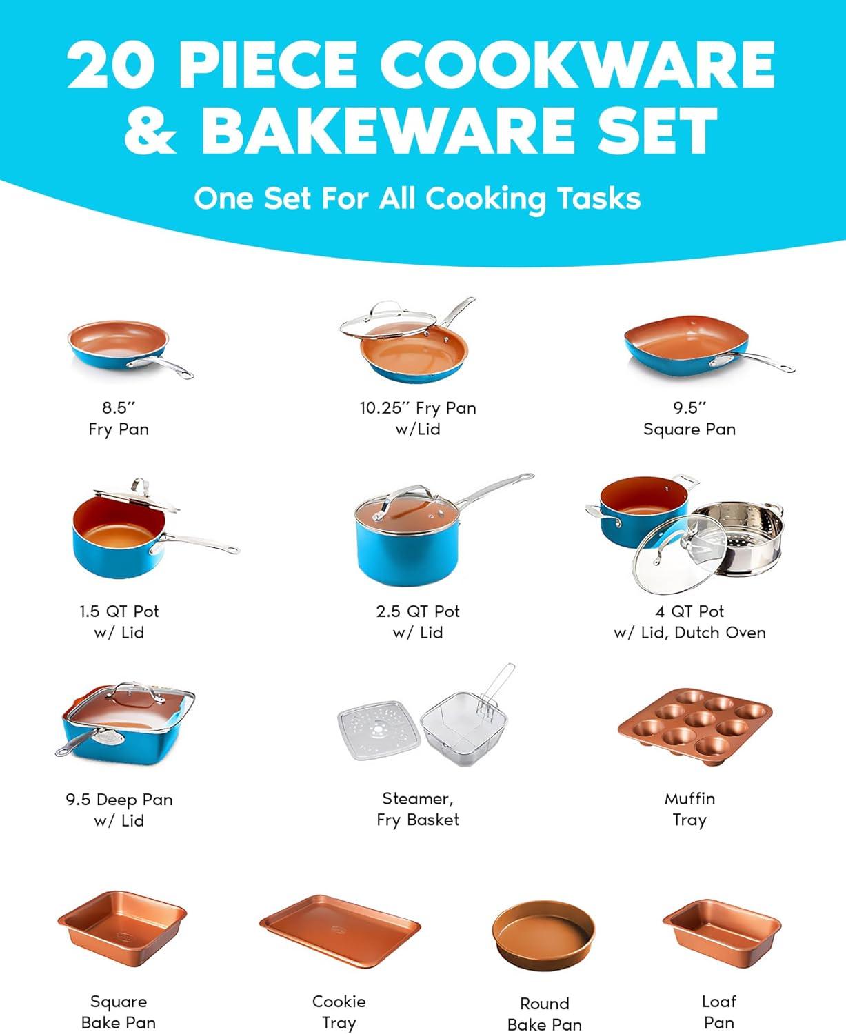Gotham Steel 20 Piece Nonstick Cookware and Bakeware Set, Stay Cool Handles, Oven & Dishwasher Safe