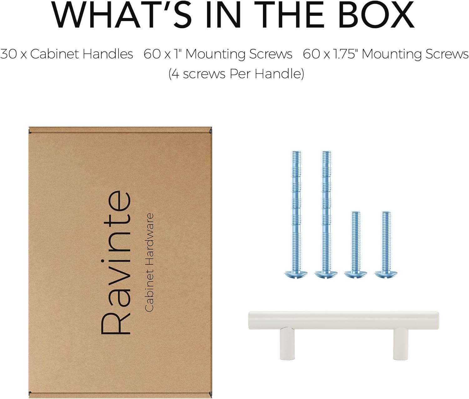 Ravinte 30 Pack | 5 Inch Cabinet Pulls White Stainless Steel Kitchen Drawer Pulls Cabinet Handles 5 InchLength, 3 Inch Hole Center