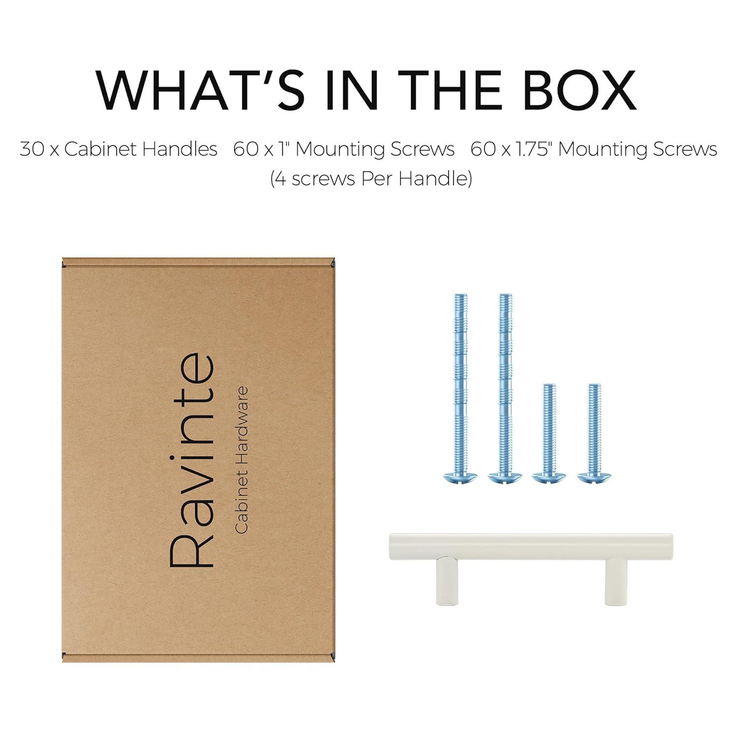 Ravinte 30 Pack | 5 Inch Cabinet Pulls White Stainless Steel Kitchen Drawer Pulls Cabinet Handles 5 InchLength, 3 Inch Hole Center