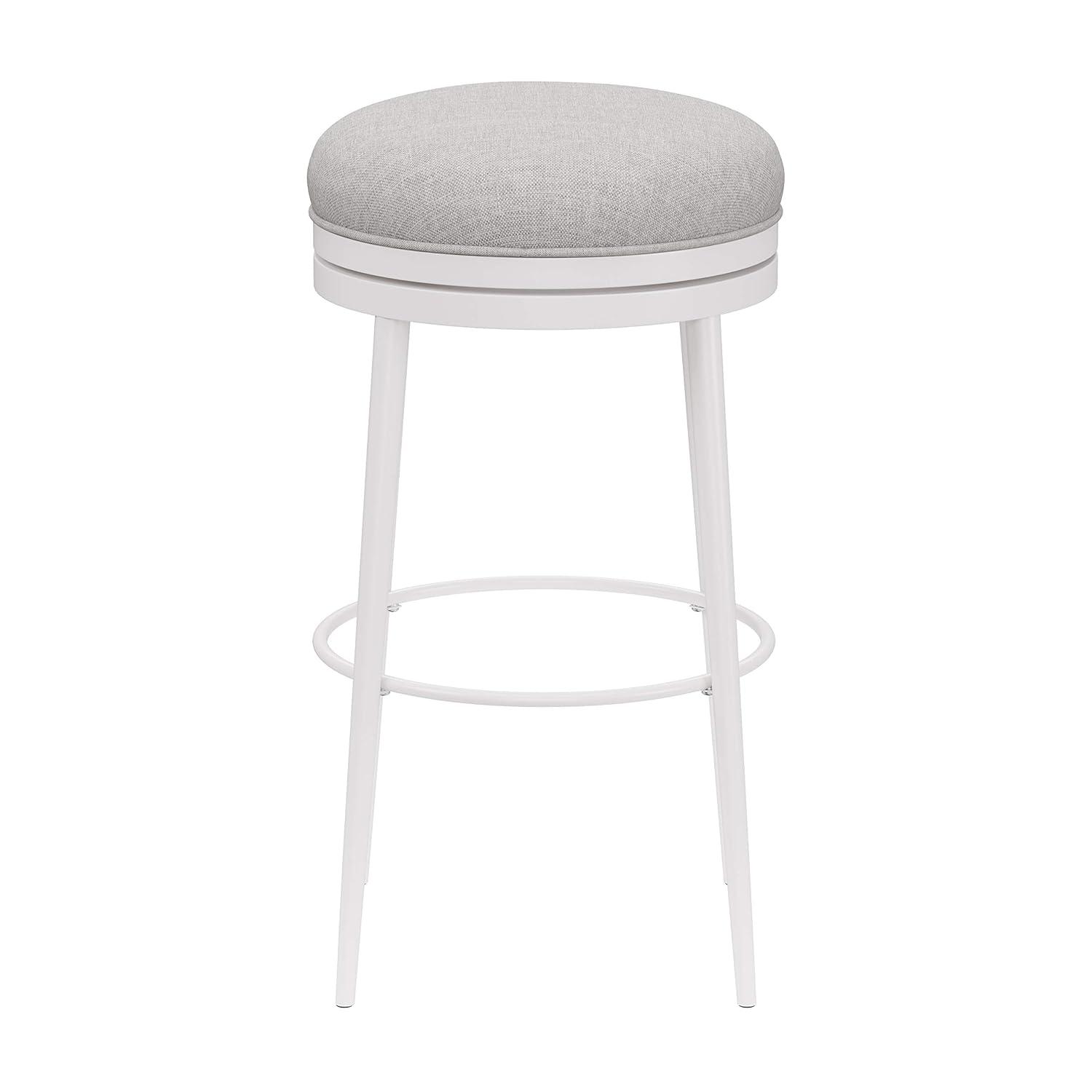 Aubrie Backless 26" Swivel Counter Height Barstool Off White/Silver - Hillsdale Furniture: Round Upholstered Metal Frame