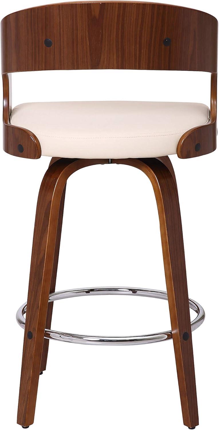 Shelly Cream and Walnut Wood Swivel Bar Stool