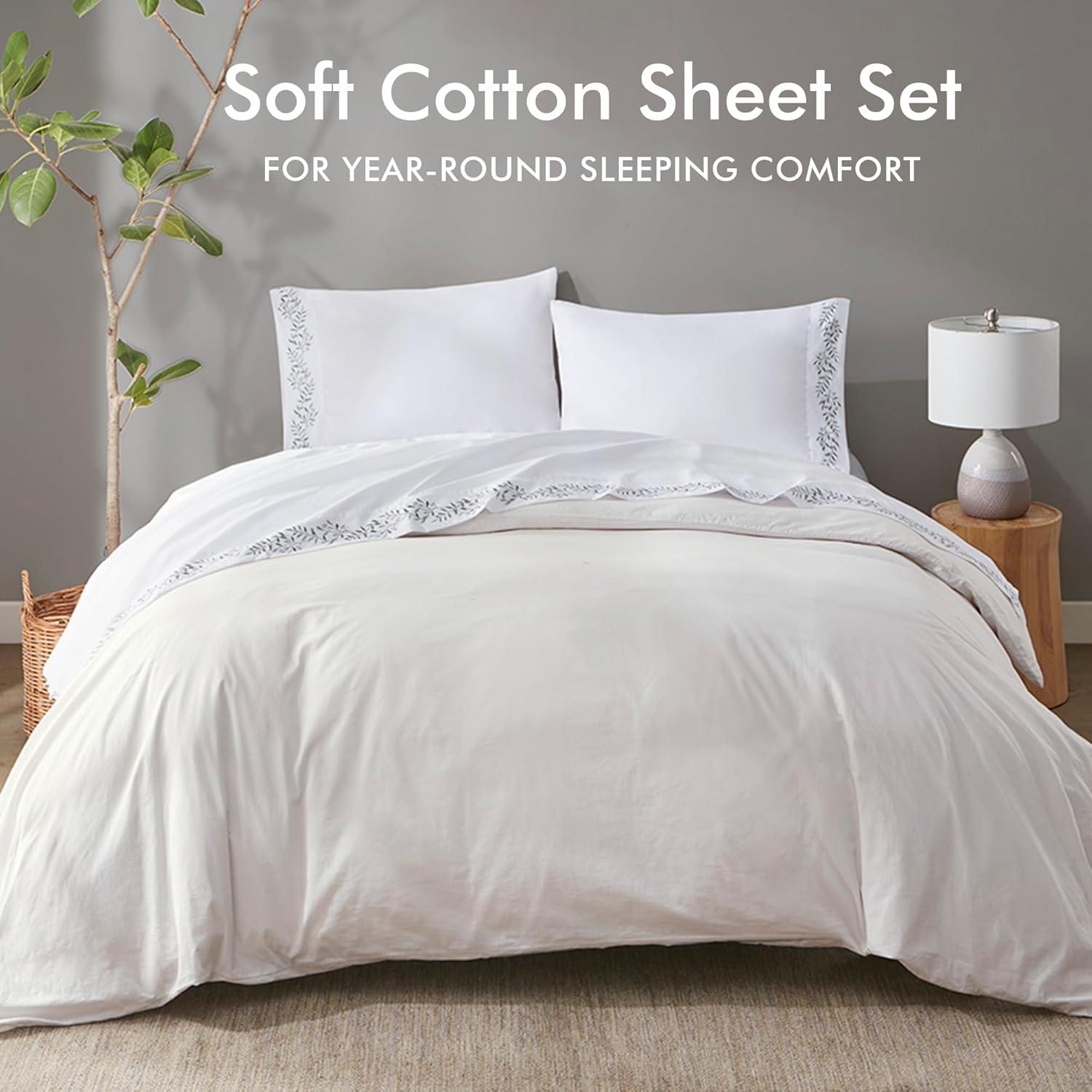 Madison Park Soft Brushed Microfiber Sheets Set, Elegant Embroidery Hem Design, Premium 14" Elastic Pocket Fits up to 16" Mattress, All Season Bedding & Pillowcases, Full Green Vine 4 Piece