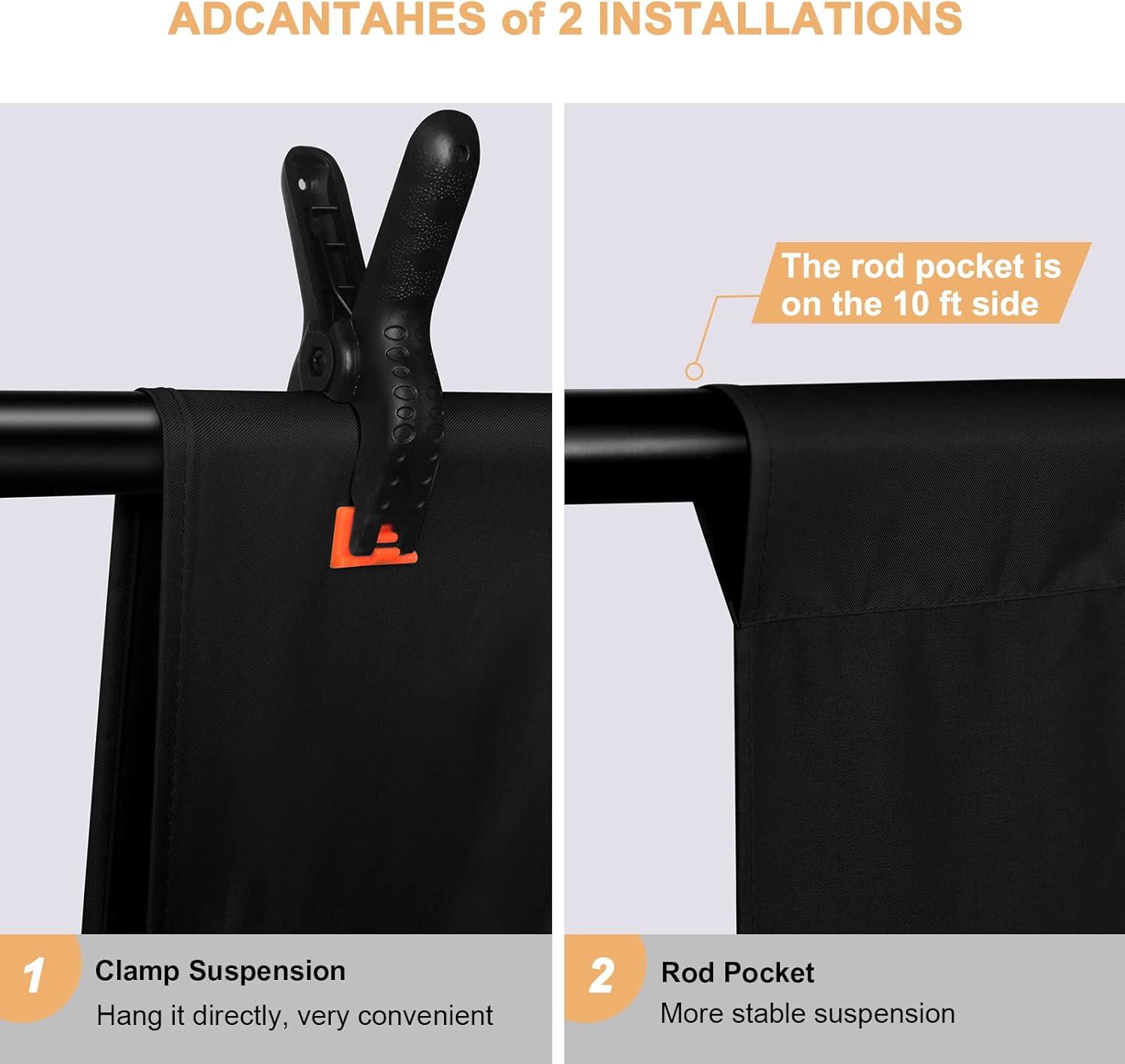 Aimosen 10x8 FT Black Backdrop Background for Photography, Chromakey High Density Polyester Fabric Black Photo Backdrop Curtain Screen Collapsible Seamless for Shoot Portraits Party Video Studio