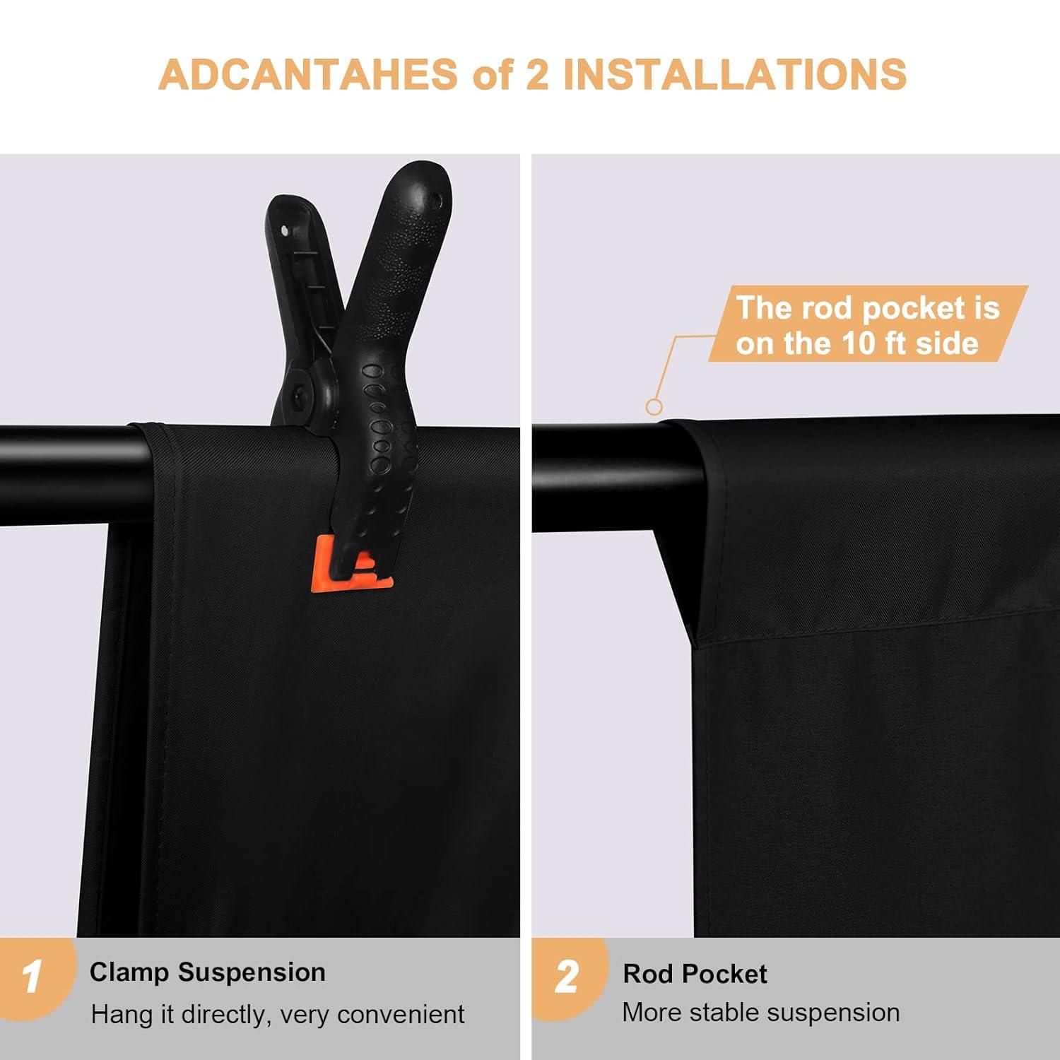 Aimosen 10x8 FT Black Backdrop Background for Photography, Chromakey High Density Polyester Fabric Black Photo Backdrop Curtain Screen Collapsible Seamless for Shoot Portraits Party Video Studio