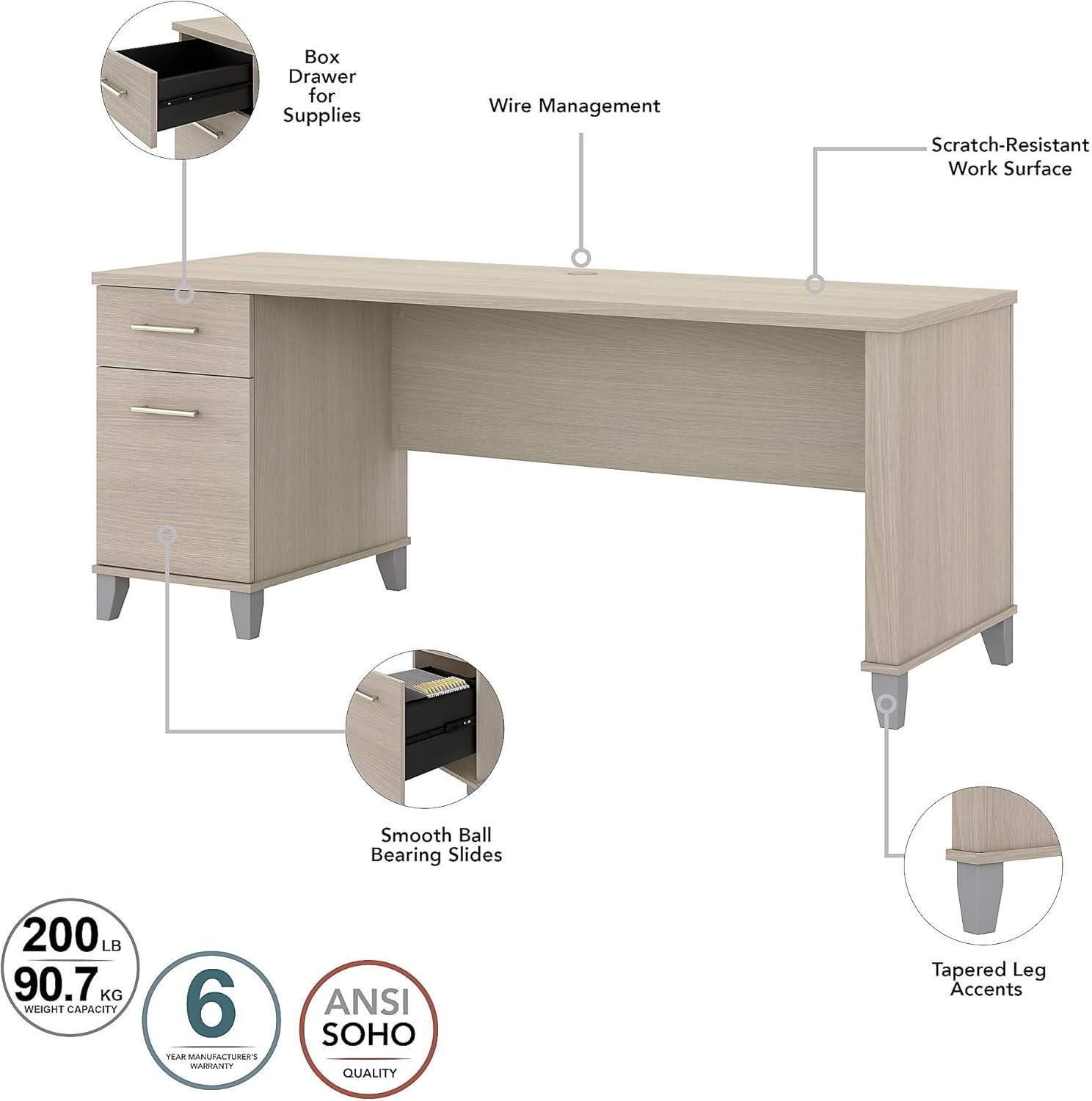 Bush Furniture Somerset 72" Desk and Hutch with Storage, Sand Oak