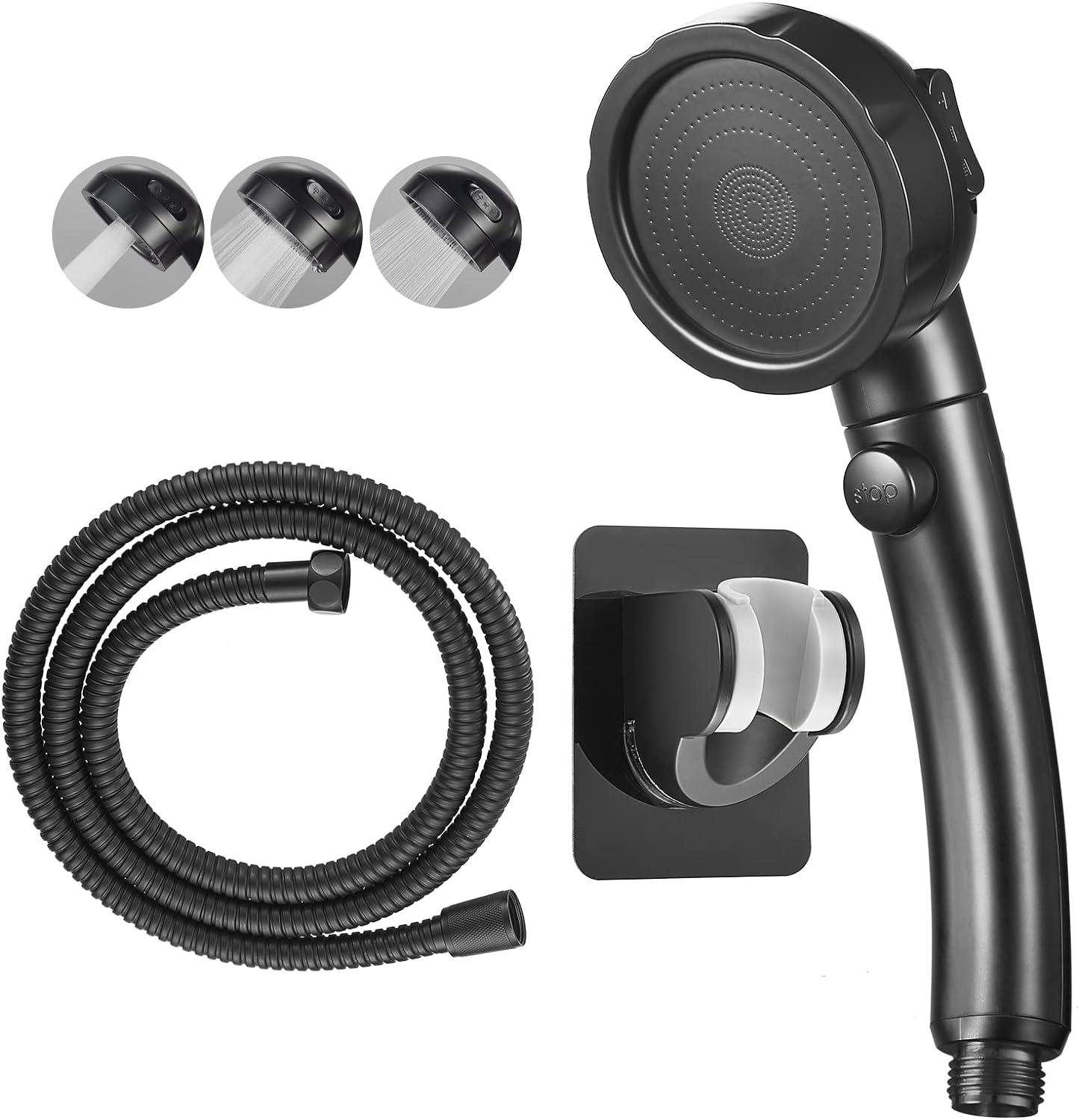 Black Nickel Handheld Shower Head with Pause Switch and 3 Spray Modes