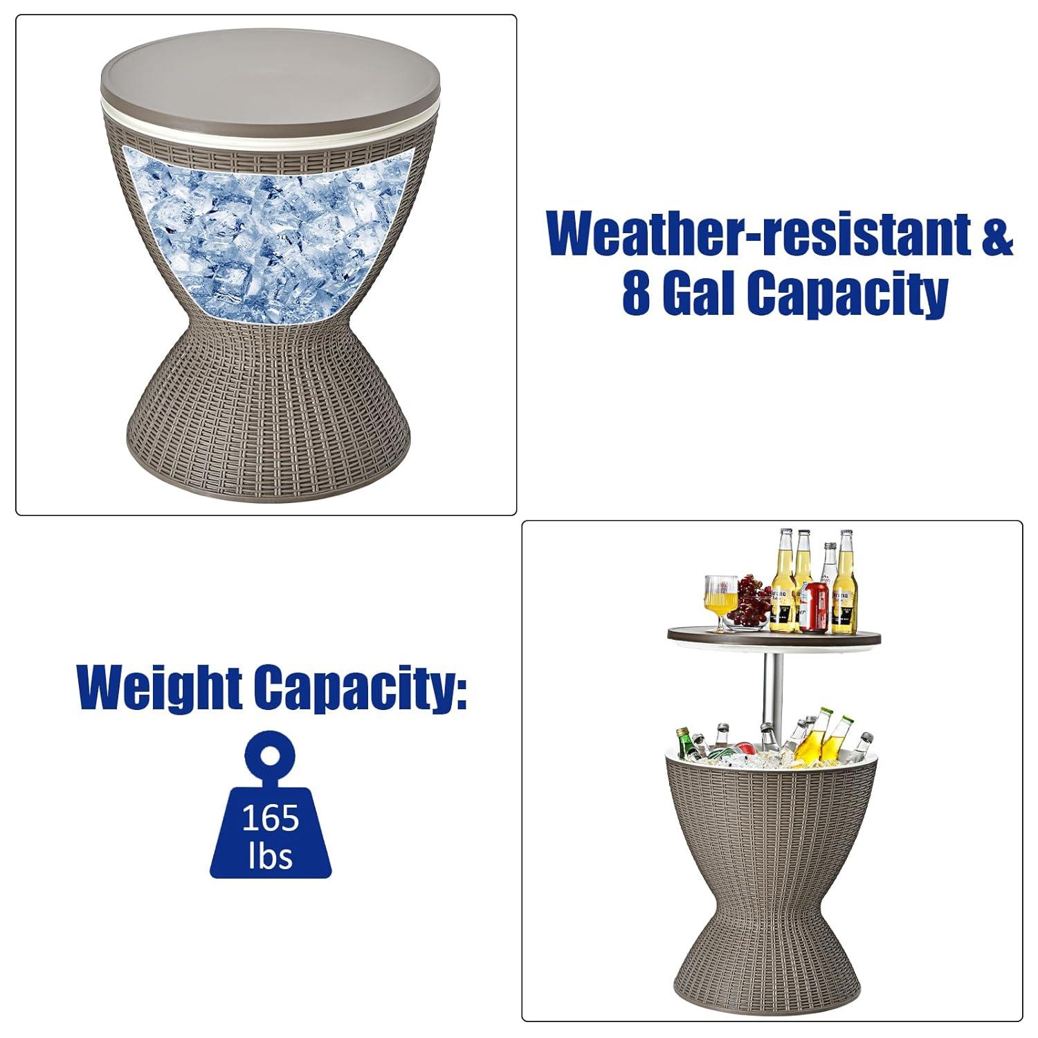 Costway 8 Gallon 3 in 1 Patio Rattan Cooler Bar Table Adjust Ice Bucket Black