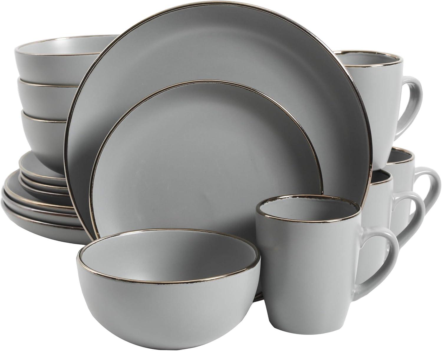 Gibson Home Rockaway Gold 16-Piece Dinnerware Set - Matte Gray