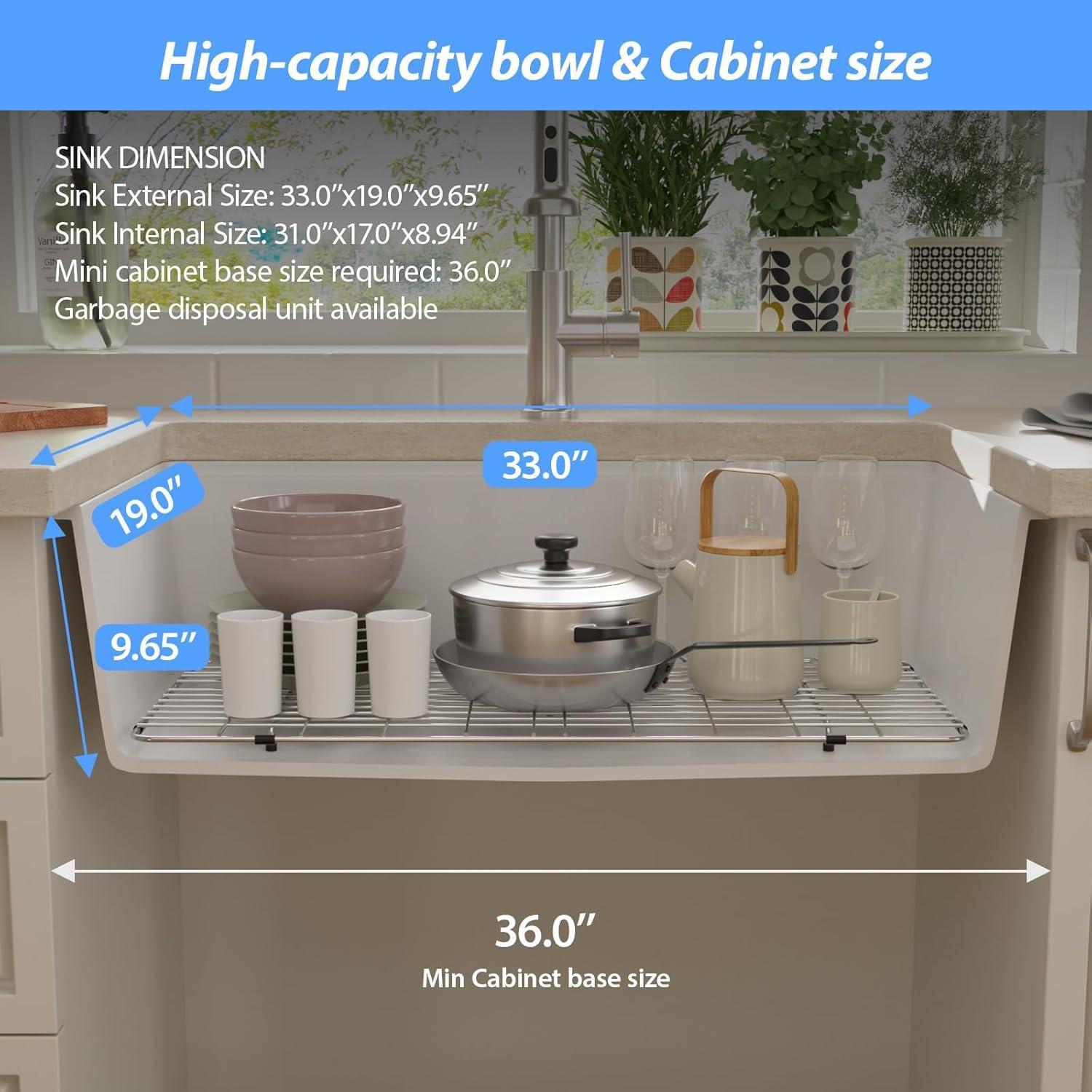 Lordear 33 Inch White Kitchen Sink Undermount Composite Granite Quartz Single Bowl Workstation 33x19x10 Inch Under Counter Kitchen Sinks
