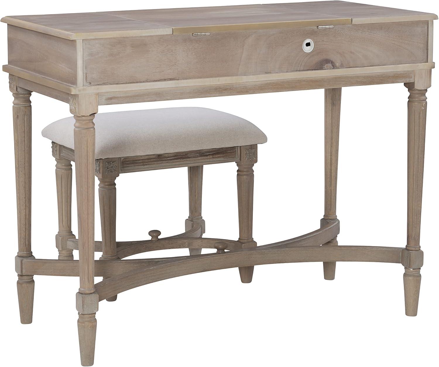 Cyndi Gray Wash Traditional Flip Top Vanity Set with Brass Accents