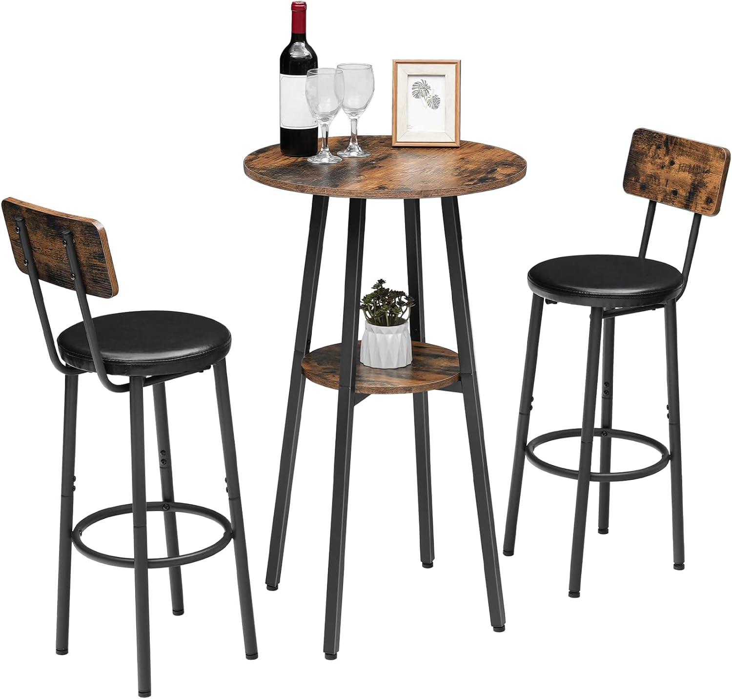 HOOBRO Bar Table, Round Pub Table, 2-Tier with Storage, 37.4" High Top for Small Spaces, with Top Particleboard for Kitchen, Easy to Assemble, Rustic Brown BF55BT01