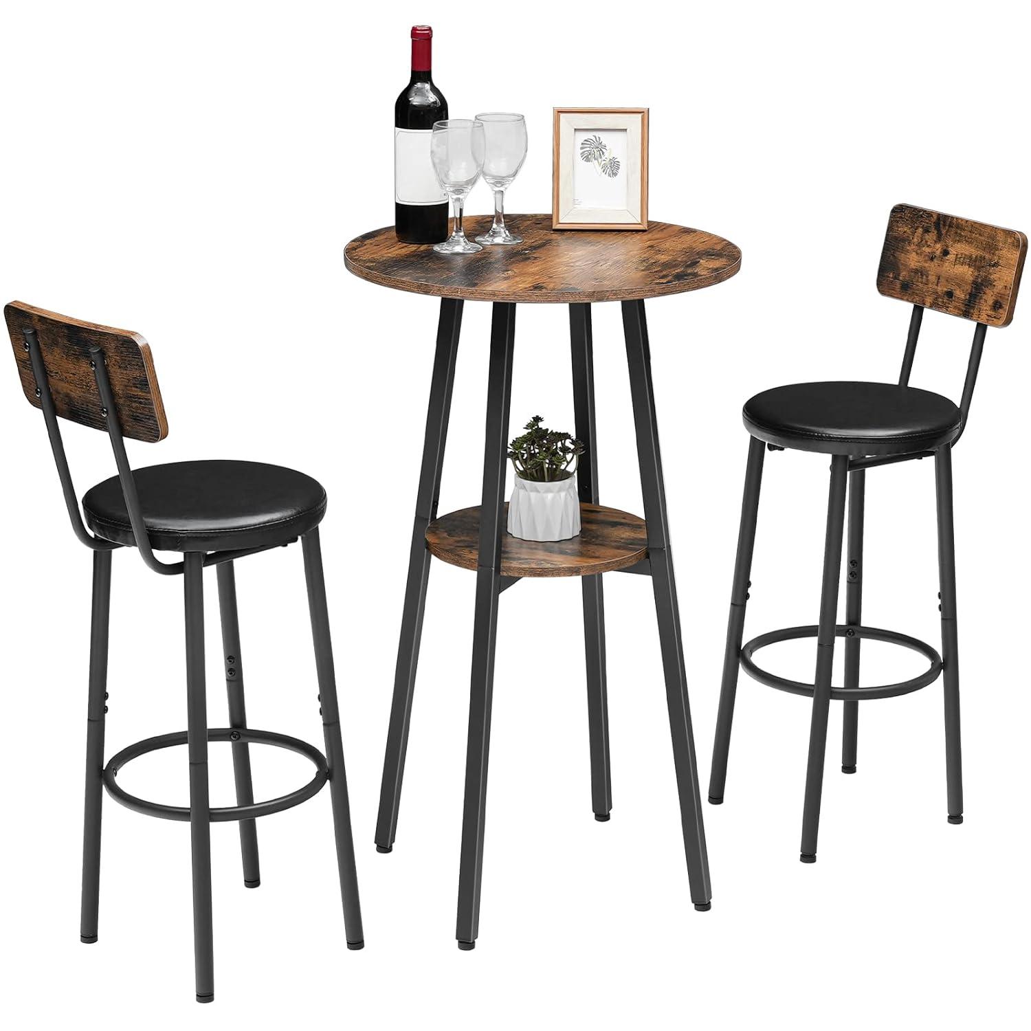 HOOBRO Bar Table, Round Pub Table, 2-Tier with Storage, 37.4" High Top for Small Spaces, with Top Particleboard for Kitchen, Easy to Assemble, Rustic Brown BF55BT01