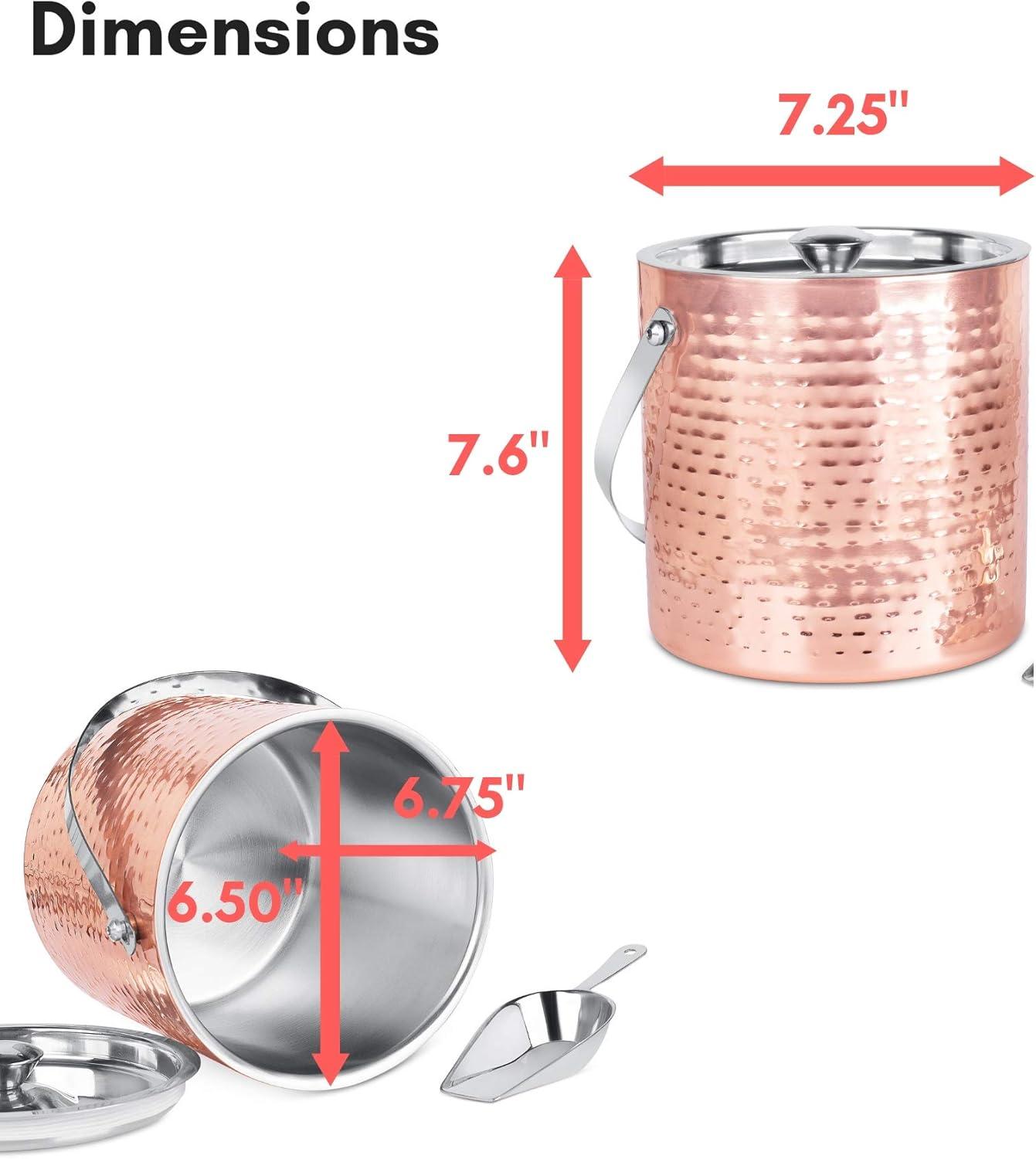 Copper Hammered Stainless Steel Ice Bucket with Scoop and Lid