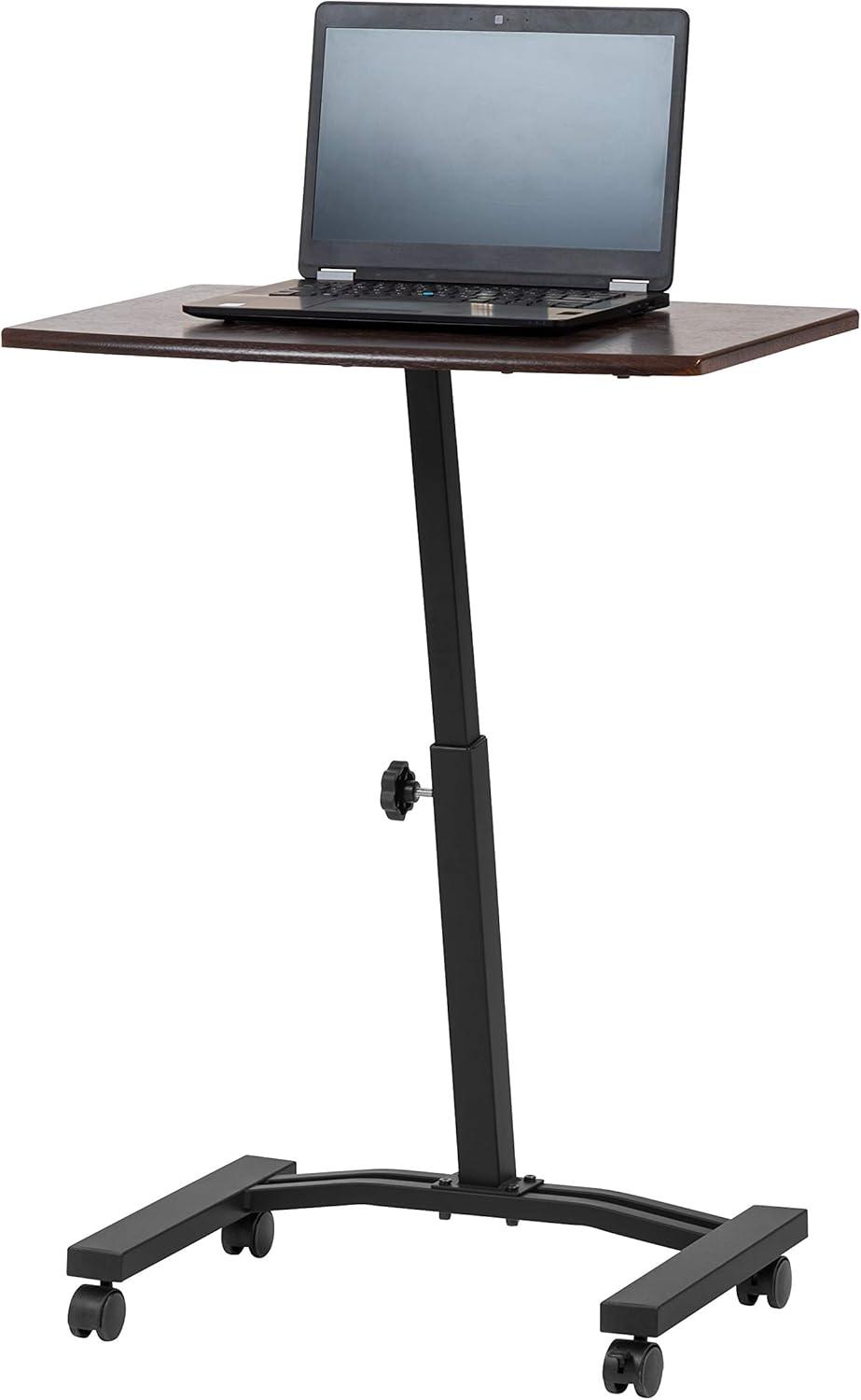 IRIS USA Single Table Height Adjustable Mobile Laptop Cart, Ergonomic Standing Desk Rolling Workstation Podium Stand from 20.4" to 33" Tall, Brown