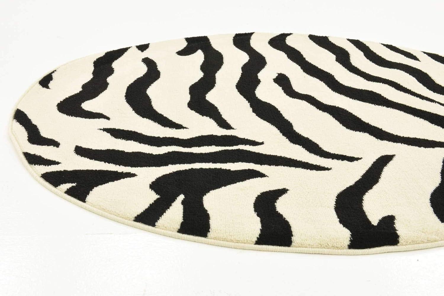 Unique Loom Wildlife Animal Print Modern Area Rug, Black/White, 4' 0 x 4' 0 Round