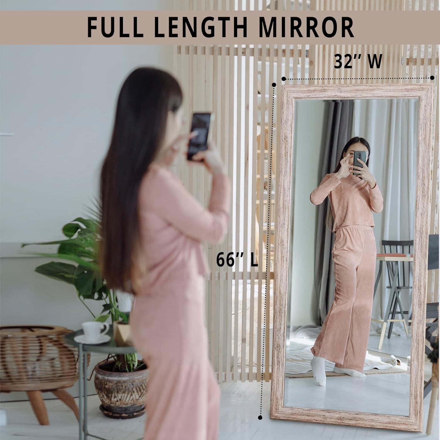 Highland Dunes Lindberg Rectangle Full Length Mirror, Faux Wood Farmhouse Mirror, Floor Mirror