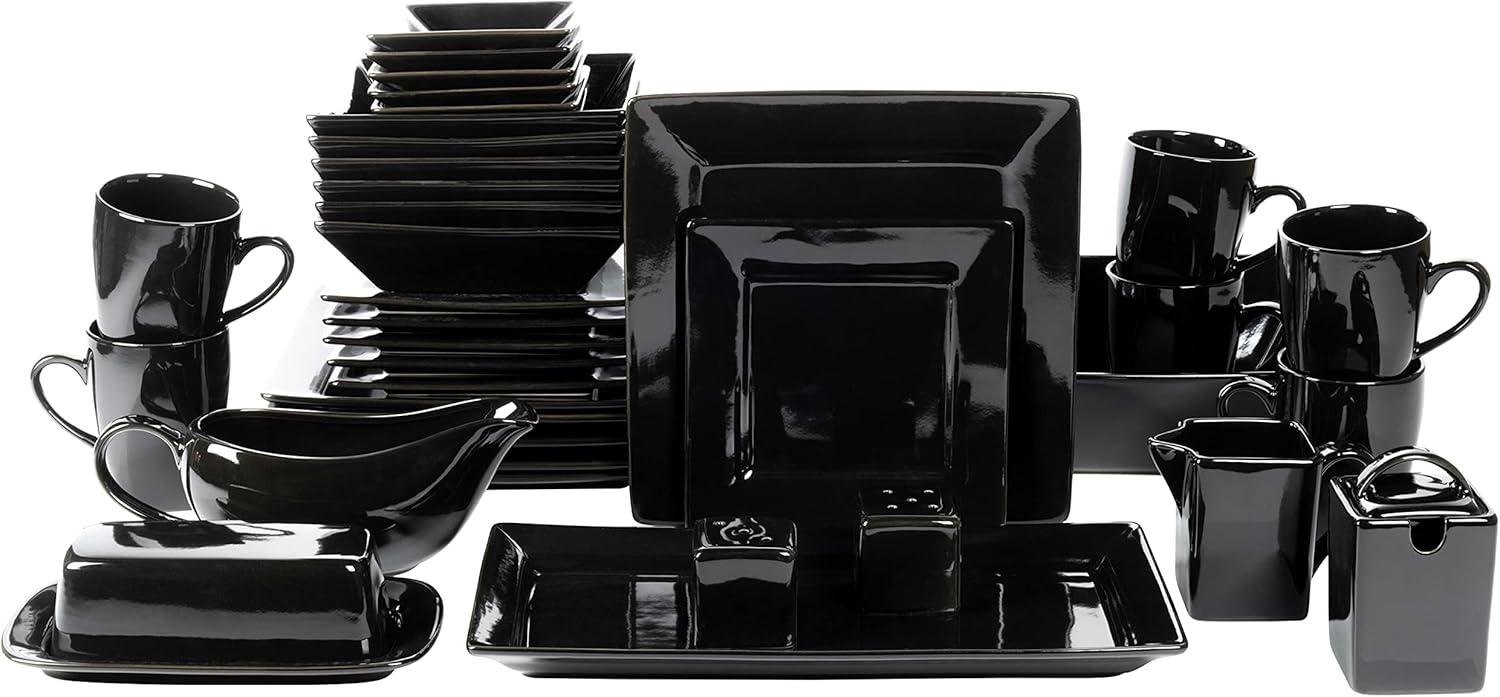 10 Strawberry Street Nova Square 40 Piece Stoneware Dinnerware Set, Black