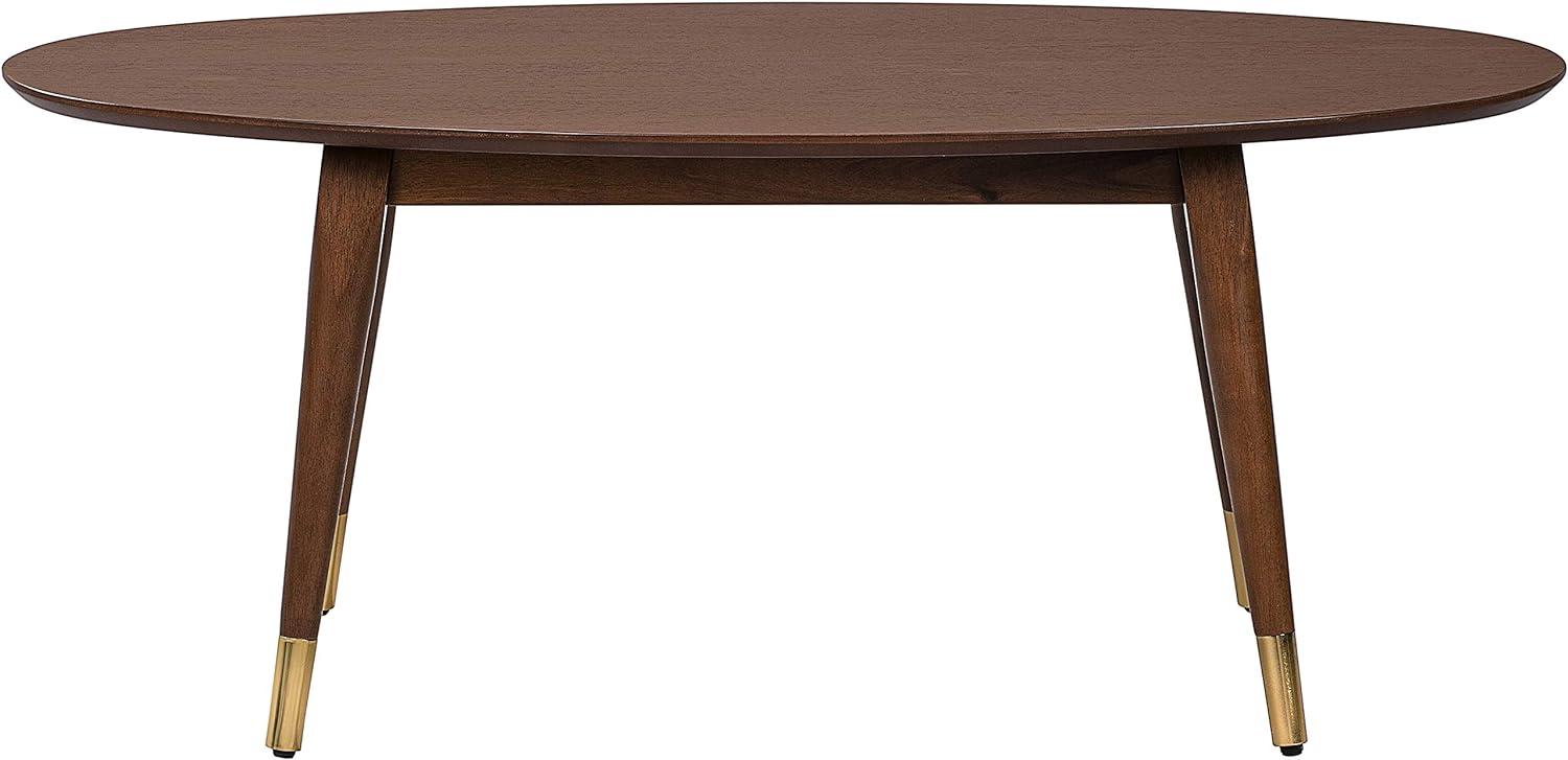 Walnut Brown Oval Wood and Metal Coffee Table with Storage