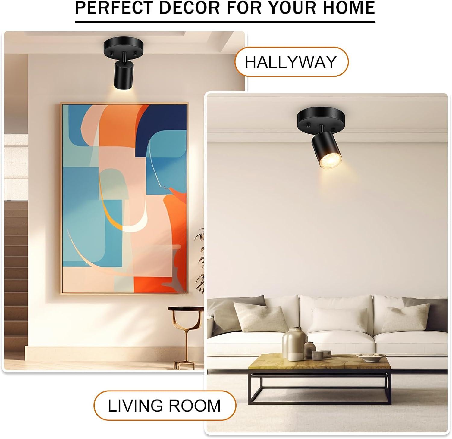 LED 3 Light Track Lighting Kit, LED Track Lighting Fixtures, White Round Ceiling Spot Lighting, Flexibly Rotatable Light Head for Kitchen, Living Room, Bedroom, GU10 Bulb Not Included