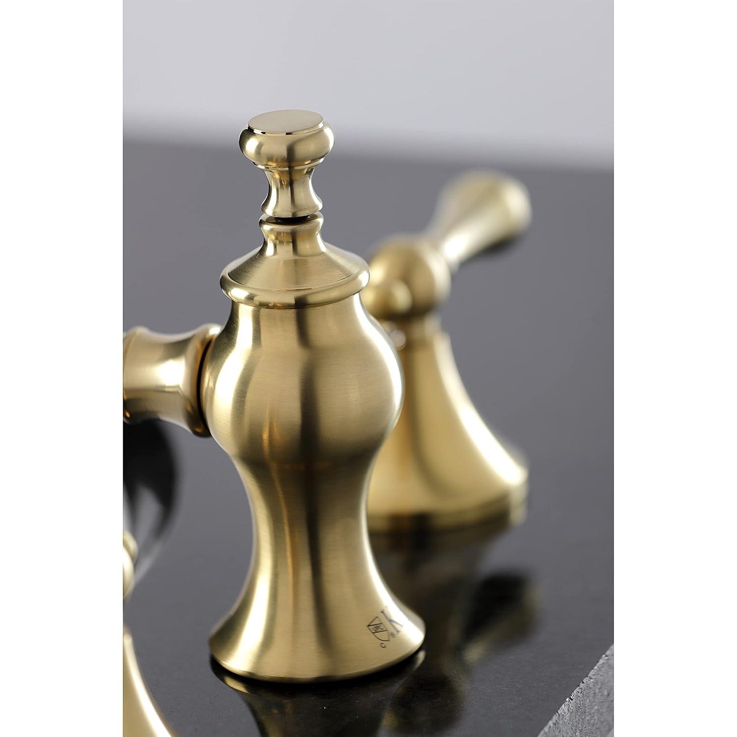 Kingston Brass Vintage Two-Handle 3-Hole Deck Mount Widespread Bathroom Faucet with Brass Pop-Up Drain