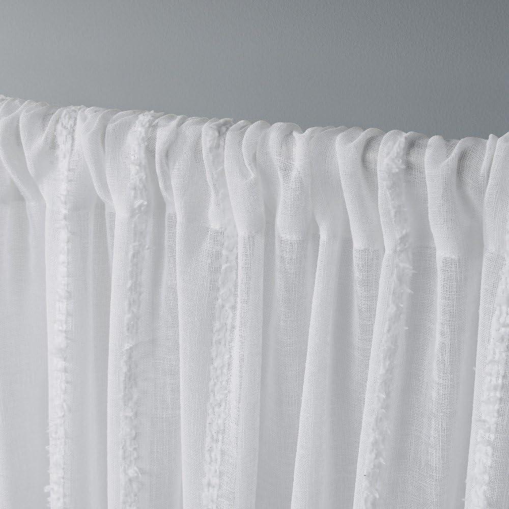 Set of 2 84"x54" Santos Embellished Stripe Textured Linen Sheer Rod Pocket Window Curtain Panel White - Exclusive Home