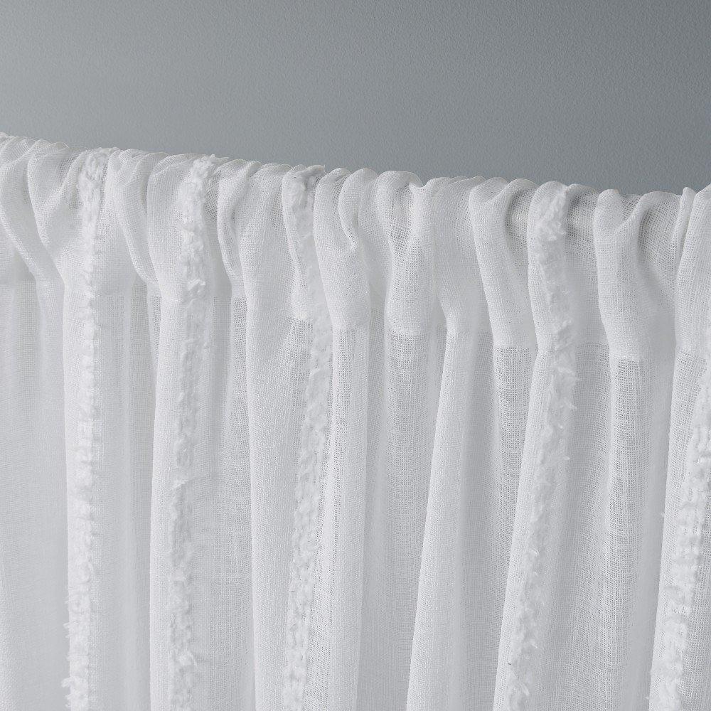 Set of 2 84"x54" Santos Embellished Stripe Textured Linen Sheer Rod Pocket Window Curtain Panel White - Exclusive Home