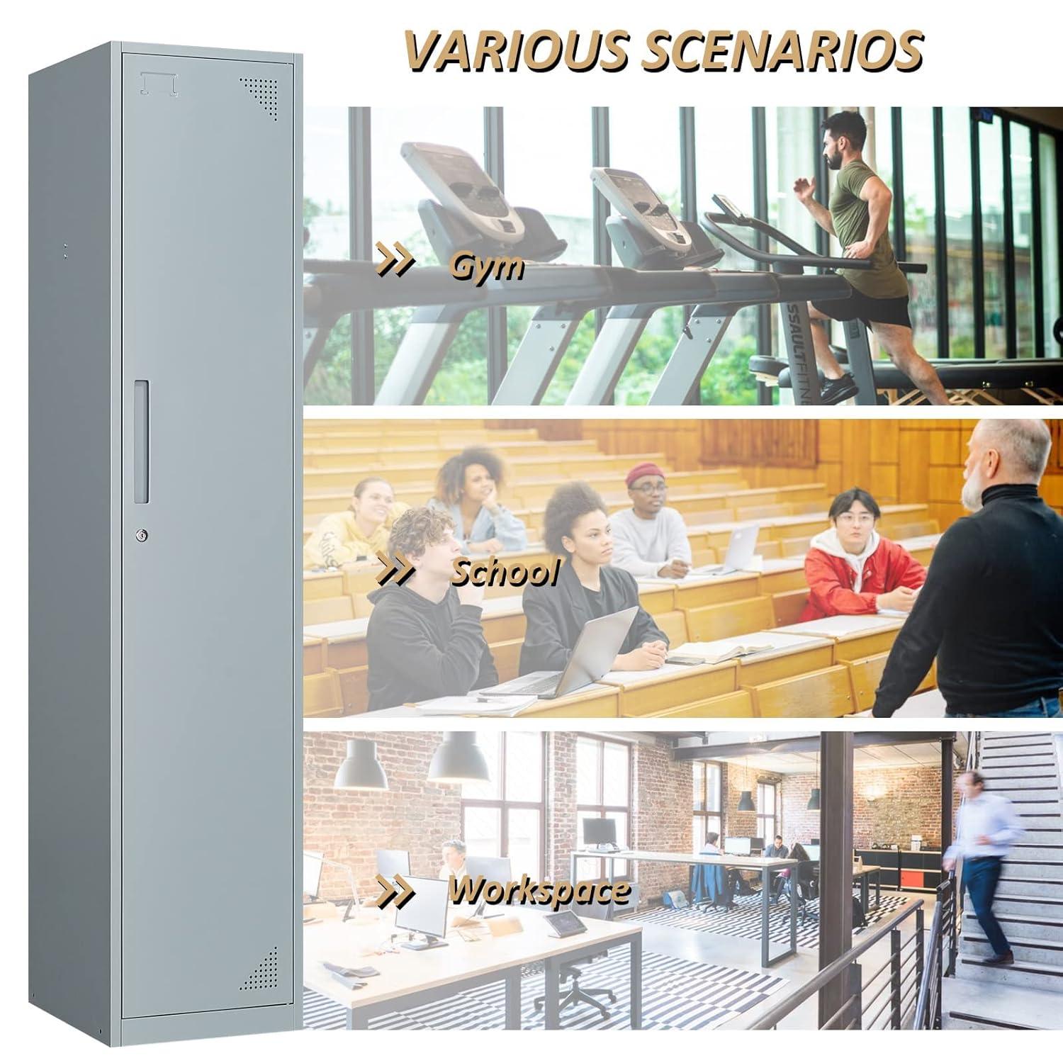 SISESOL Metal Locker Storage Cabinet with Doors and Shelves Metal Lockers with 6 Doors,71" Lockable Small Locker Storage Cabinet for Employees,School, Office, Home, Gym (Gray)