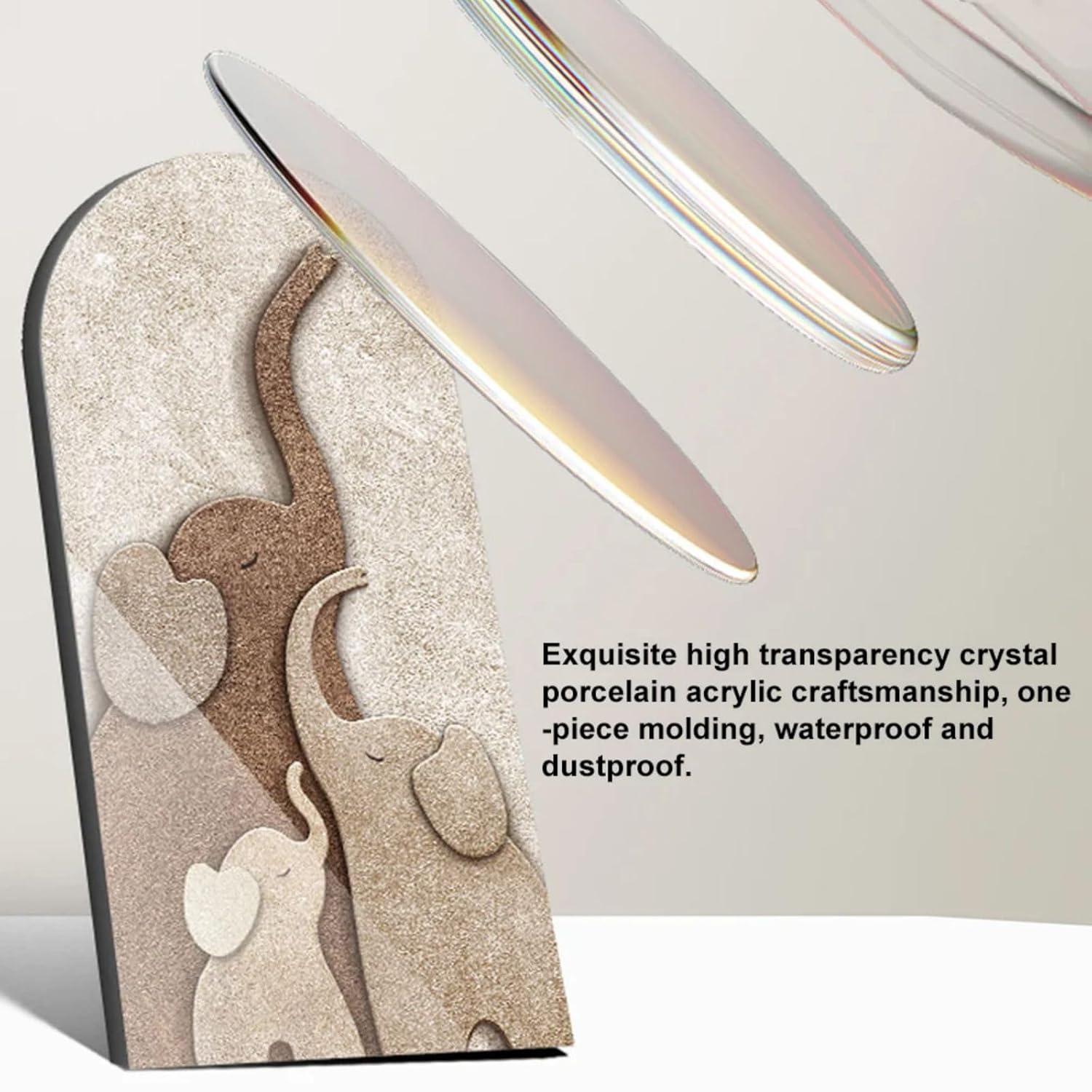 Homary 31.5" Arched LED 3D Acrylic Elephant Moon Wall Sculpture Art Decor Living Room Bedroom