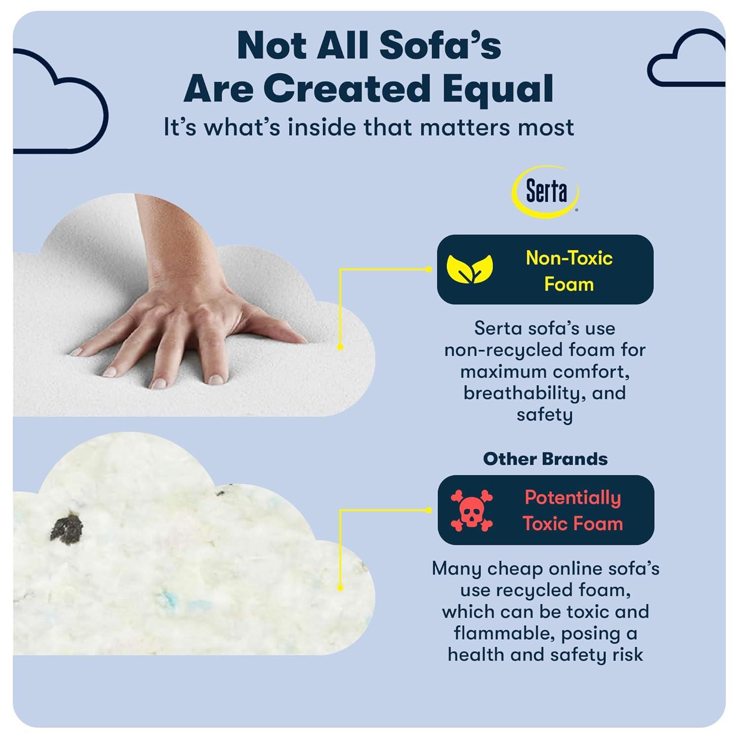 Serta Copenhagen 78" Rolled Arm Sofa, Easy Care Fabric, Soft Pillow Back, Pocket Coil Seat Cushions