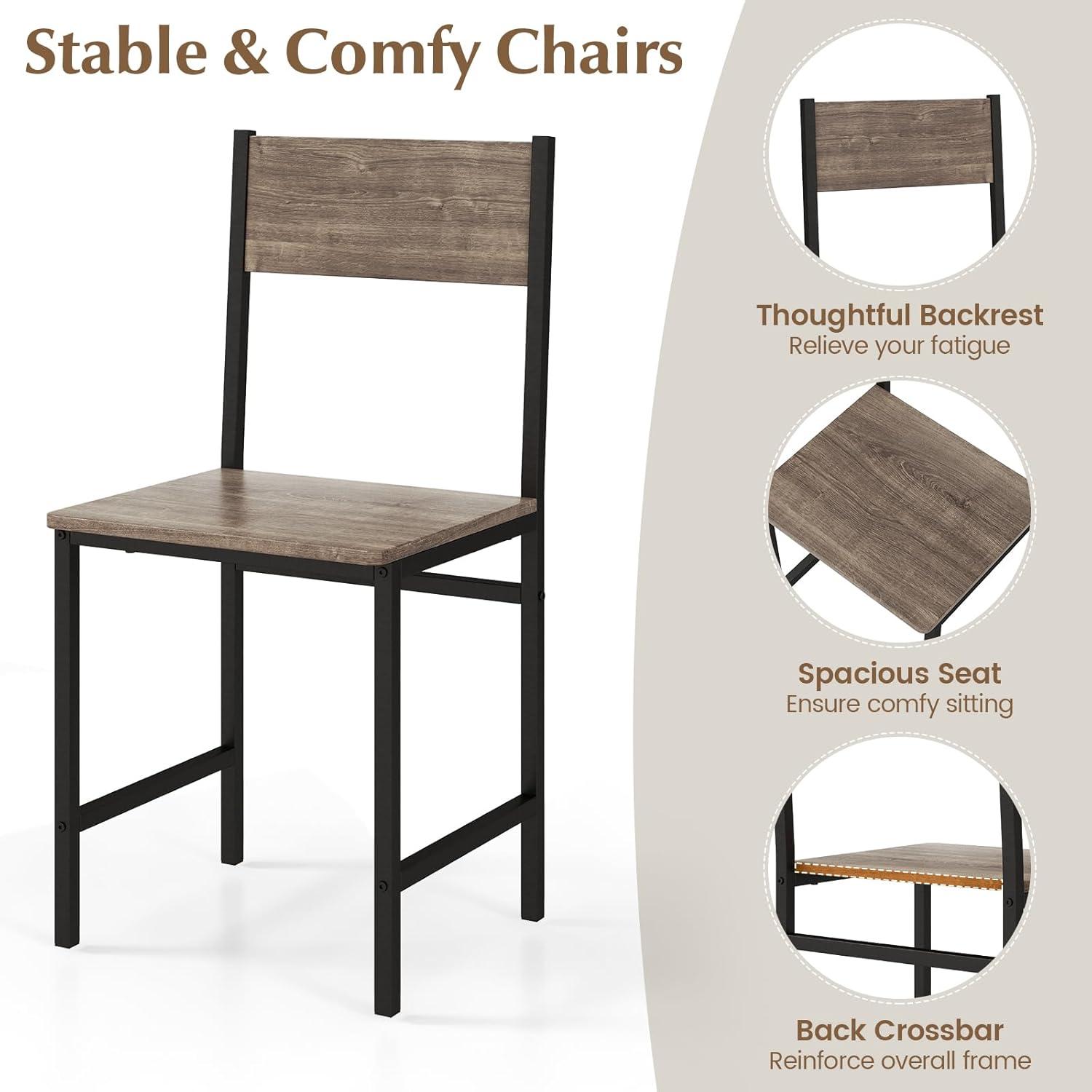 Costway 4pcs Dining Table Set Rustic Desk 2 Chairs & Bench w/ Storage Rack Grey