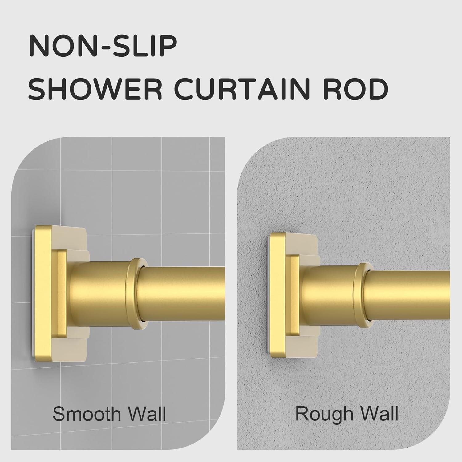 Adjustable Matte Gold Tension Shower Curtain Rod Kit