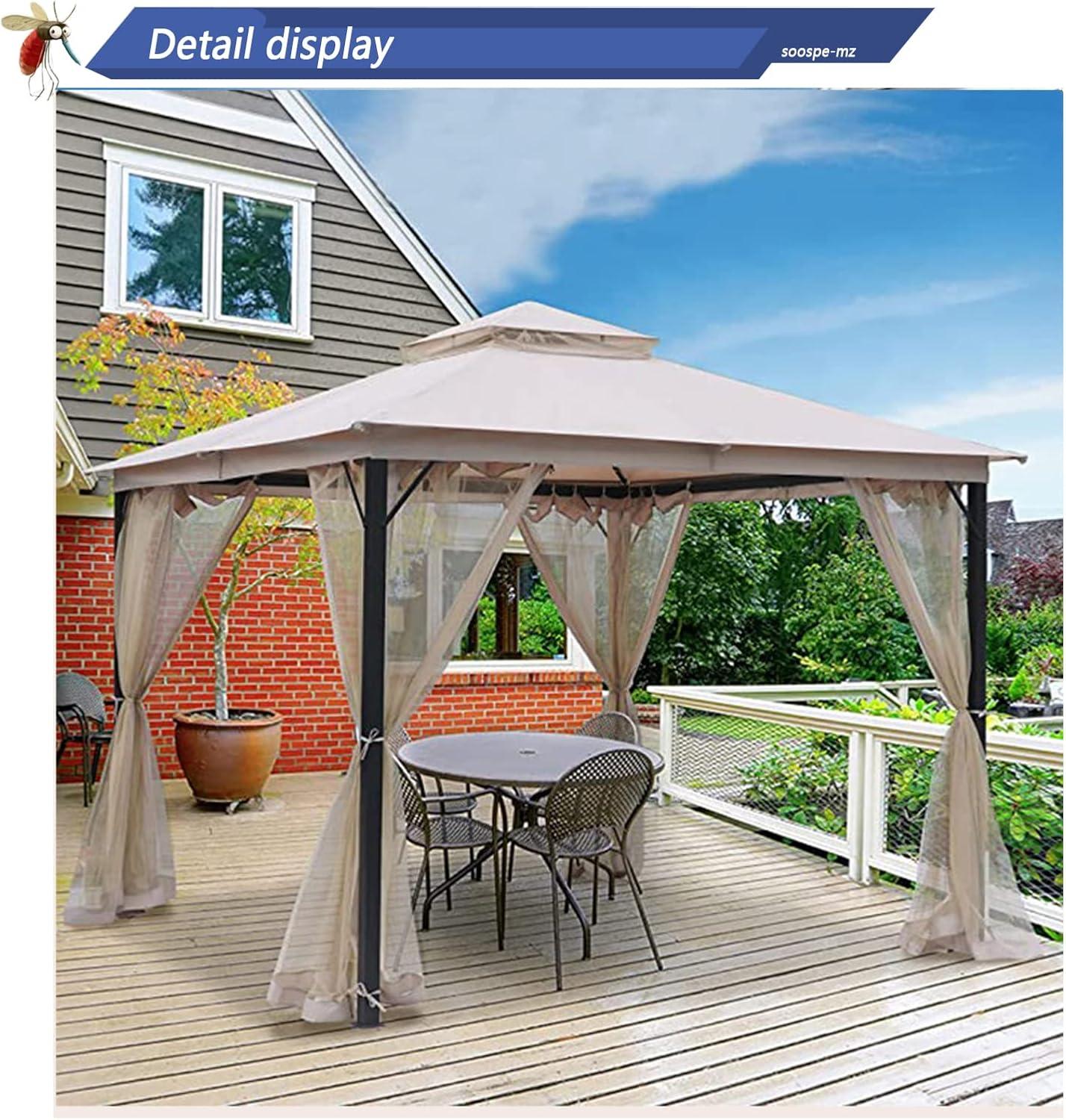 10x12 Gazebo Replacement Mosquito Netting, 4-Panel Sidewall Screen with Zipper Universal Black (10'x12')