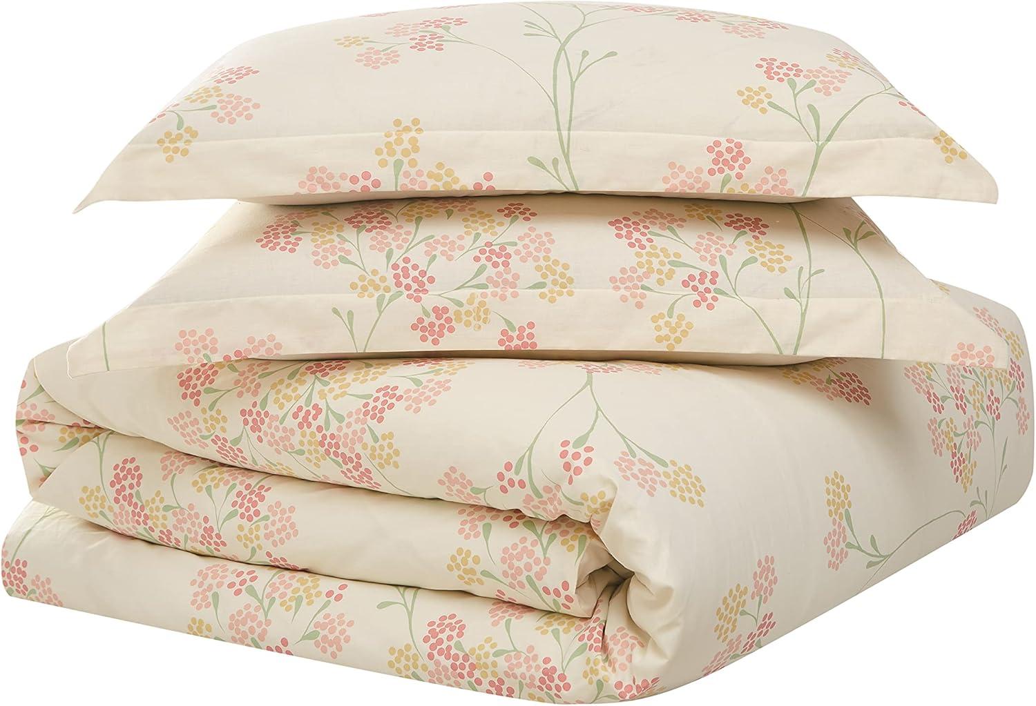 Ivory Cotton Floral Reversible Full Comforter Set