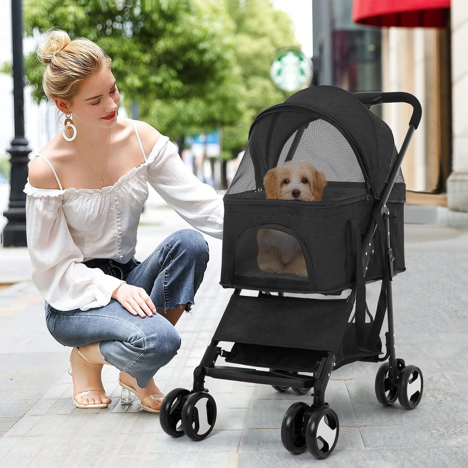 Foldable Pet Stroller with Detachable Carrier