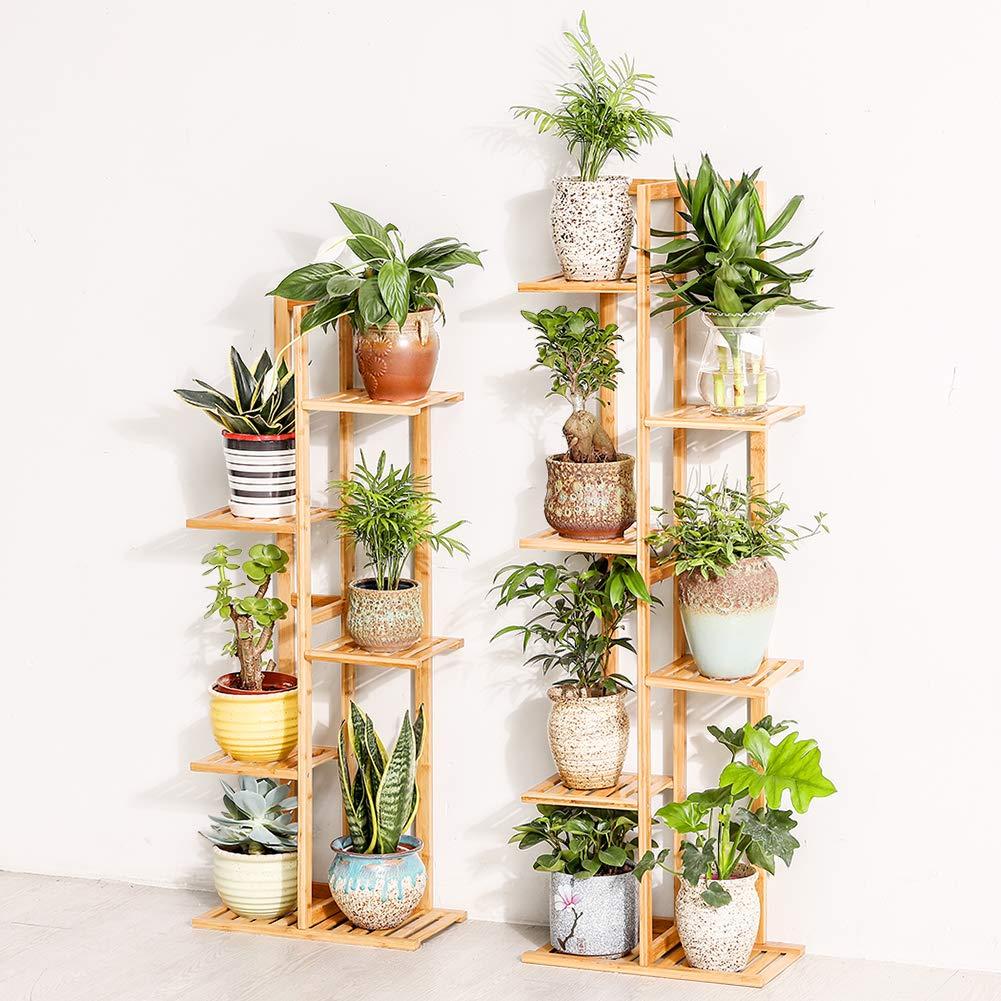 Bamboo 6 Tier 7 Potted Plant Stand Rack Multiple Flower Pot Holder Shelf Indoor Outdoor Planter Display Shelving Unit for Patio Garden Corner Balcony Living Room